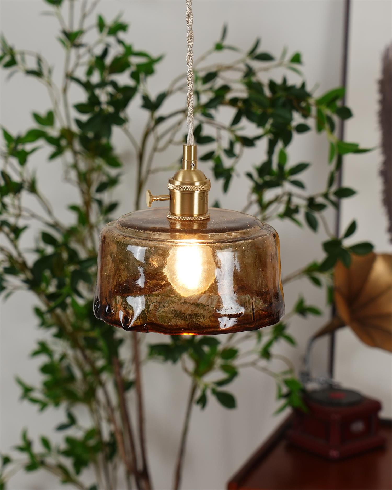 Velon Vintage Amber Glass Pendant Light-Neutral Decor