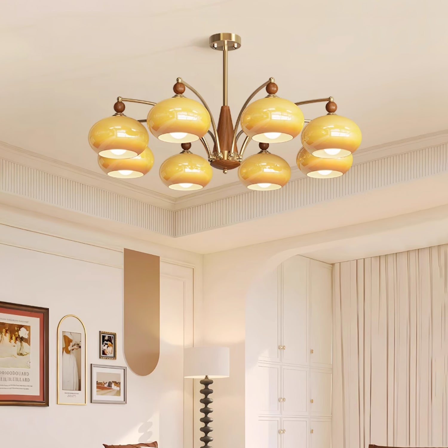 Vevely Pendant Lamp Retro Yellow Glass Brass-Neutral Decor