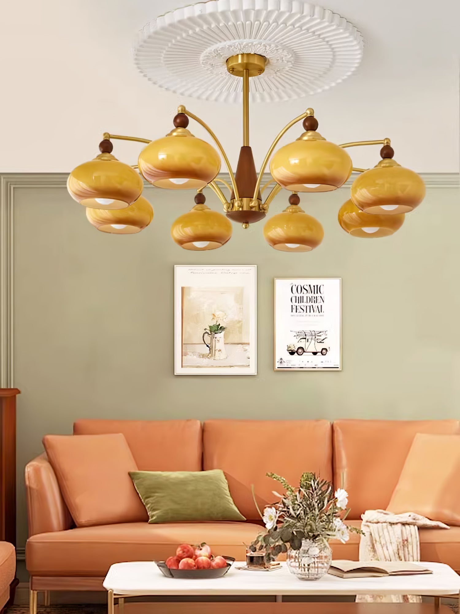 Vevely Pendant Lamp Retro Yellow Glass Brass-Neutral Decor