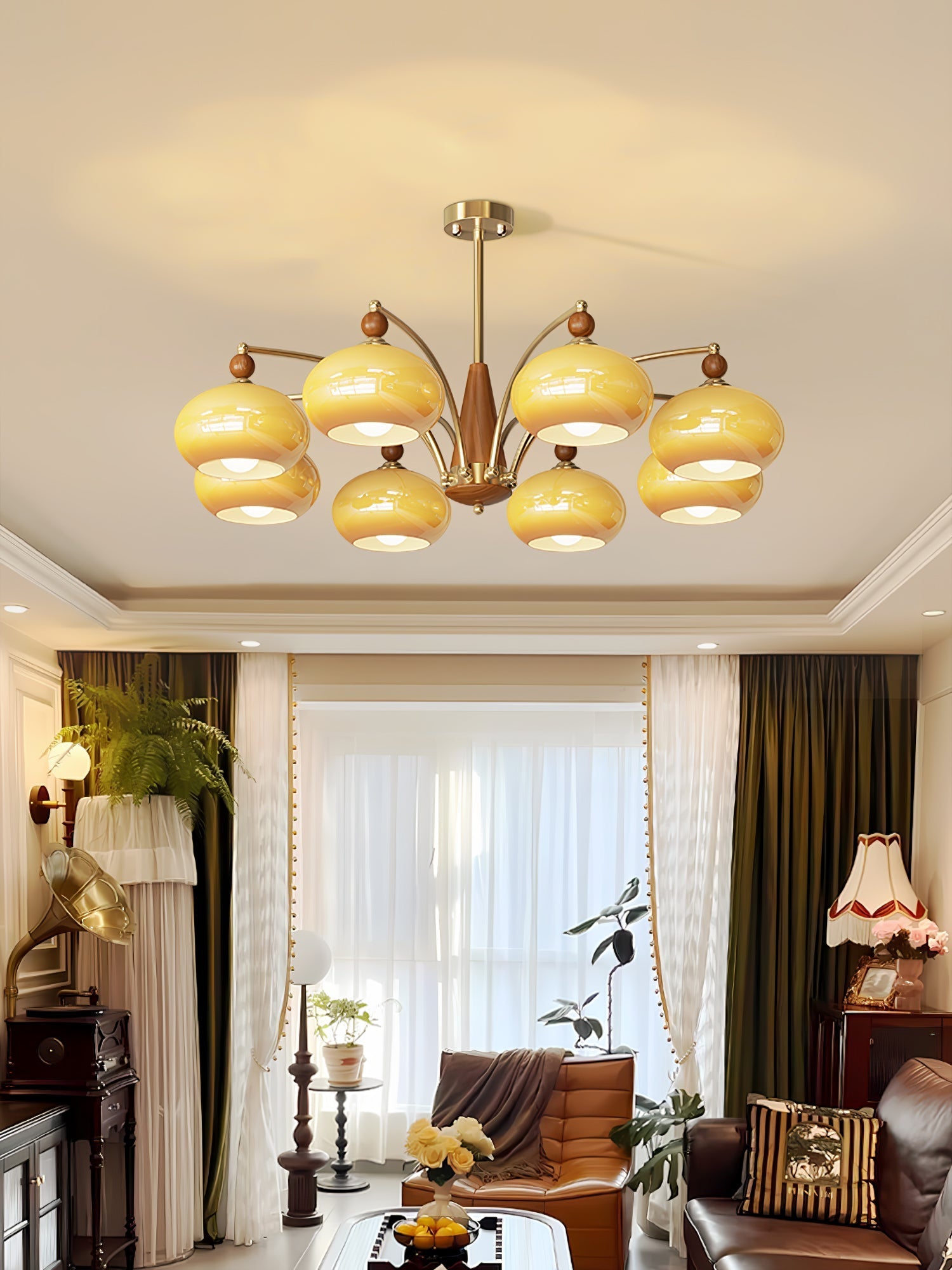 Vevely Pendant Lamp Retro Yellow Glass Brass-Neutral Decor