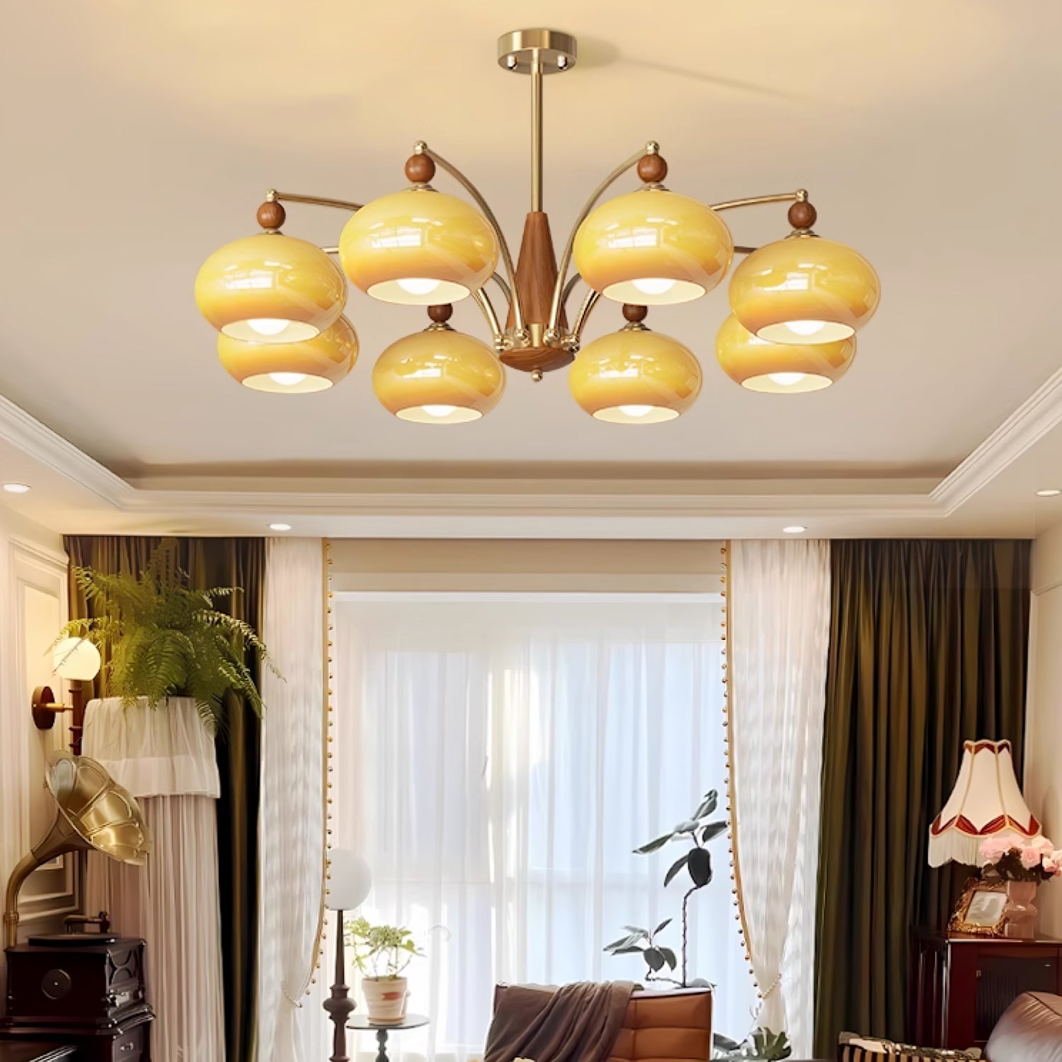 Vevely Pendant Lamp Retro Yellow Glass Brass-Neutral Decor