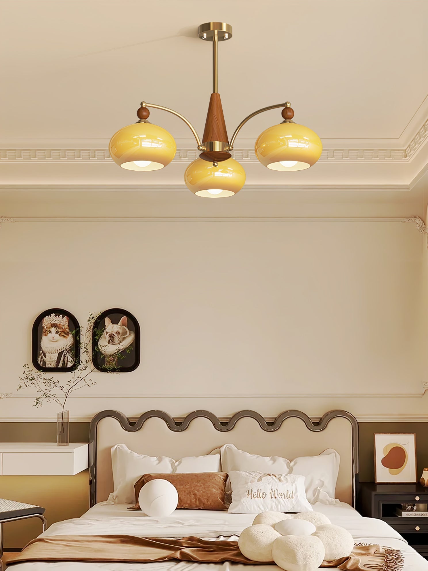 Vevely Pendant Lamp Retro Yellow Glass Brass-Neutral Decor