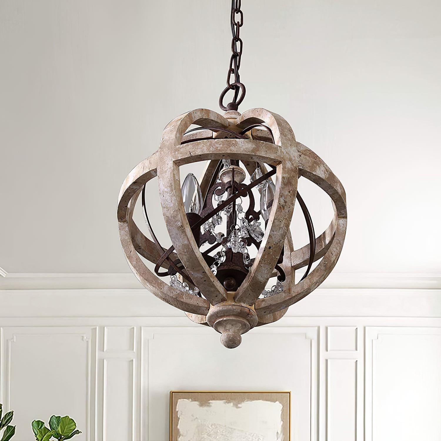 Juno Chandelier Retro Globe with Weathered Wood-Neutral Decor