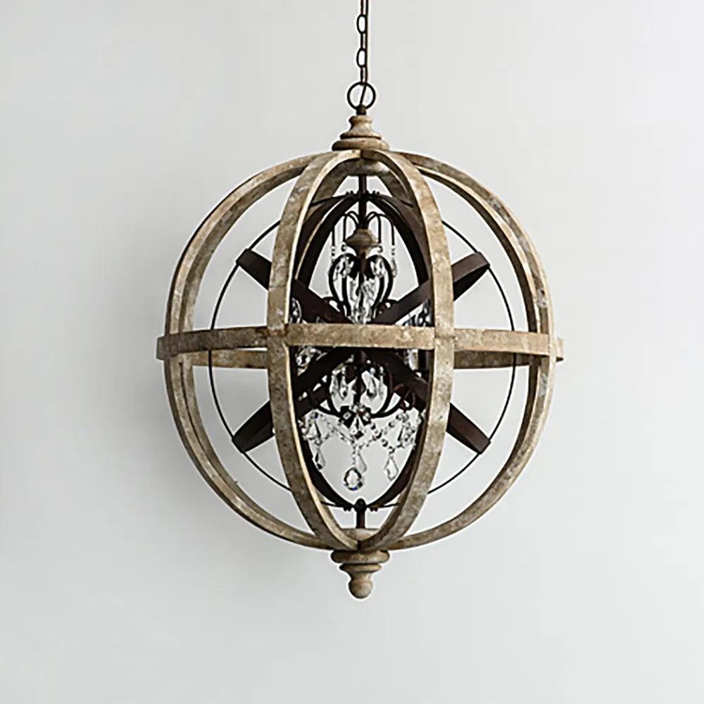 Juno Chandelier Retro Globe with Weathered Wood-Neutral Decor
