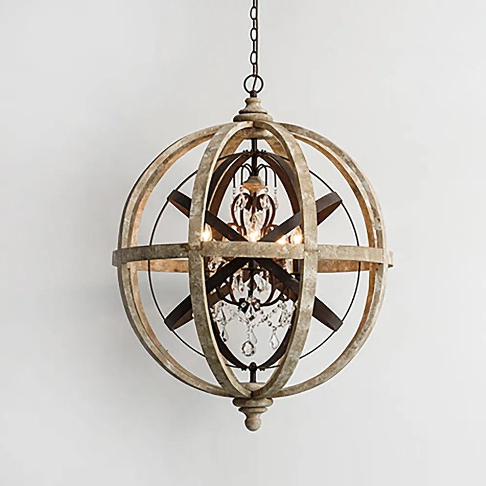 Juno Chandelier Retro Globe with Weathered Wood-Neutral Decor