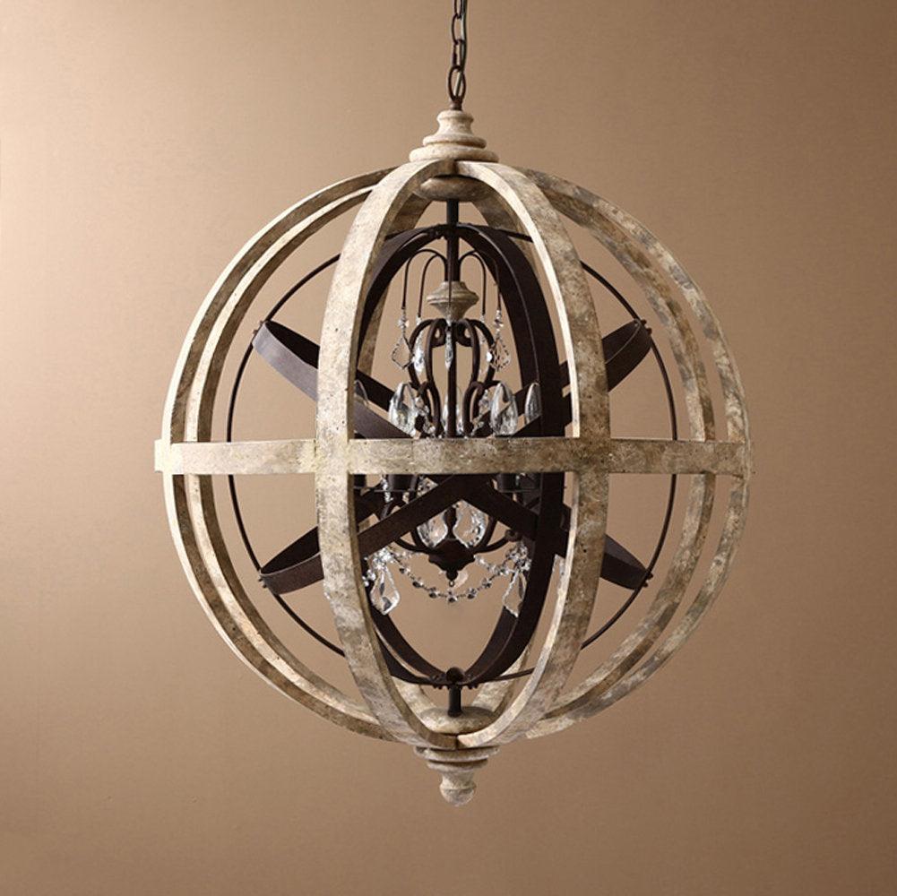 Juno Chandelier Retro Globe with Weathered Wood-Neutral Decor