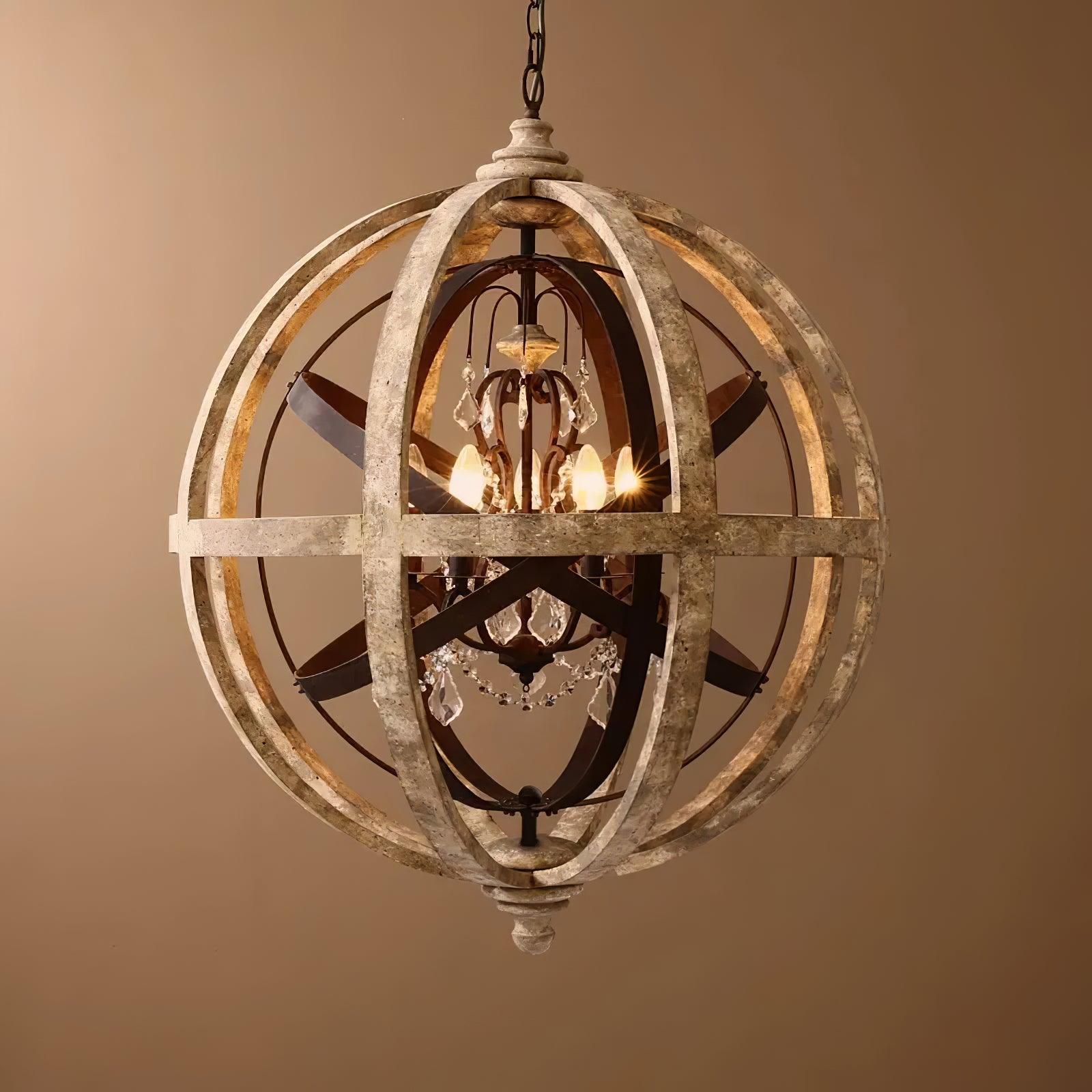 Juno Chandelier Retro Globe with Weathered Wood-Neutral Decor