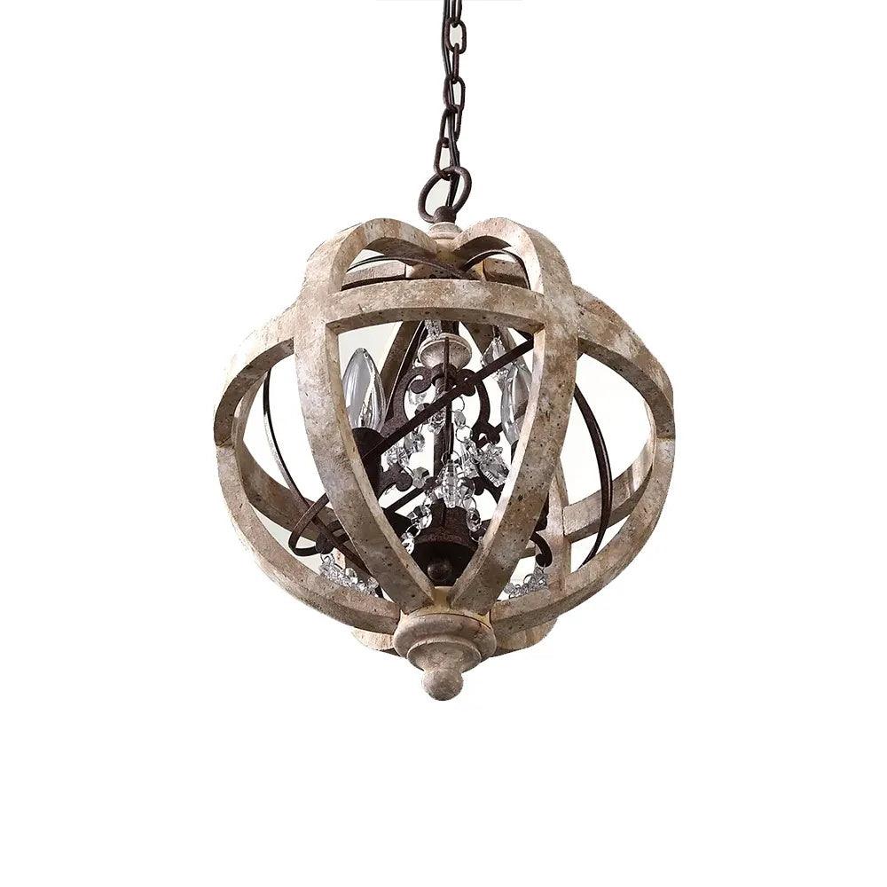 Juno Chandelier Retro Globe with Weathered Wood-Neutral Decor