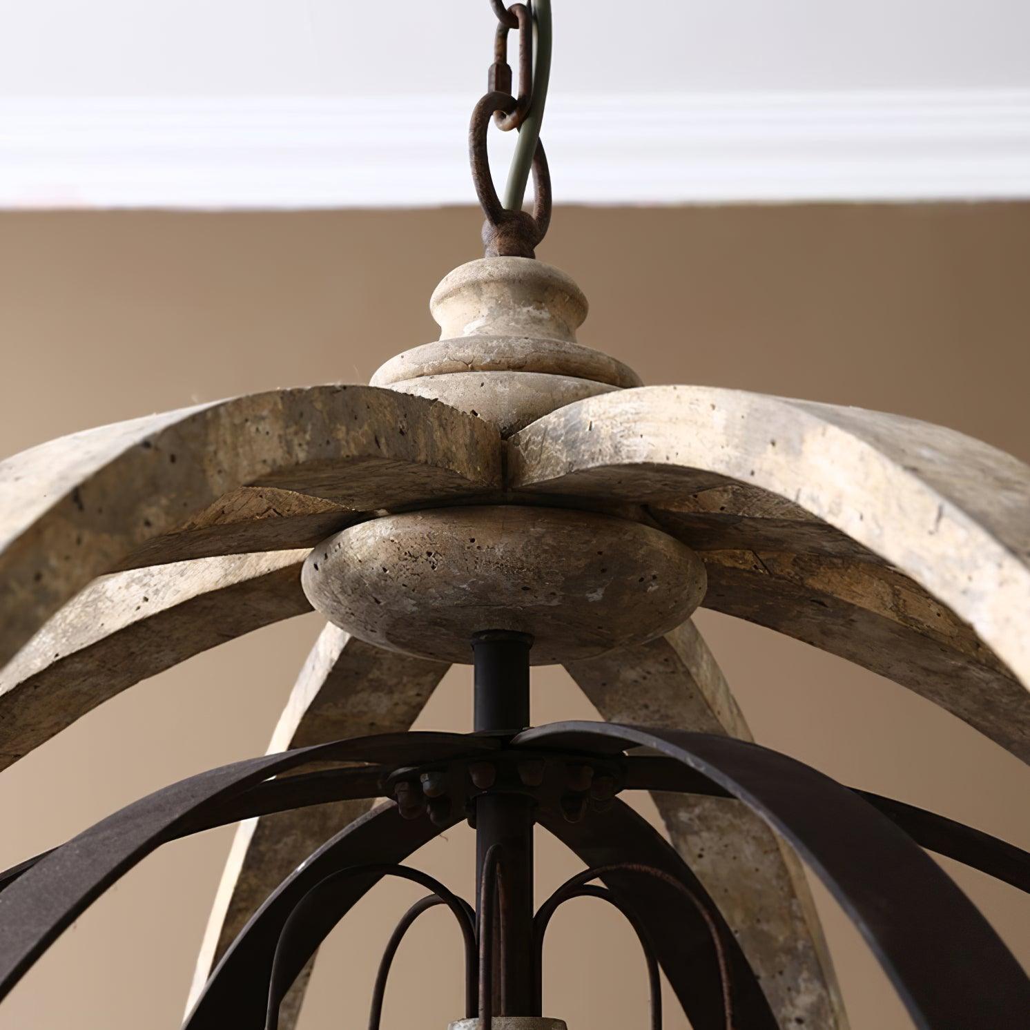 Juno Chandelier Retro Globe with Weathered Wood-Neutral Decor