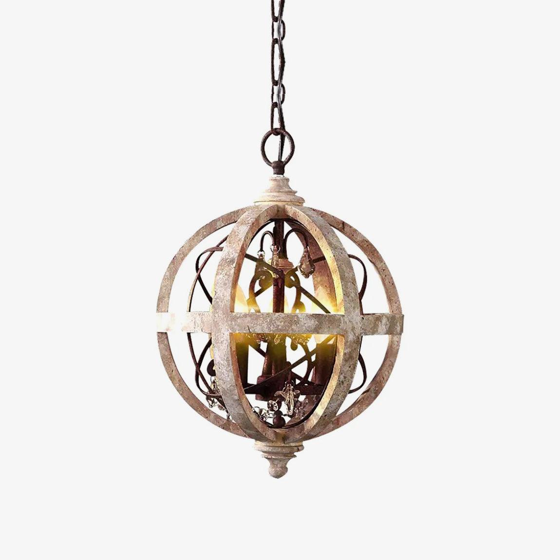 Juno Chandelier Retro Globe with Weathered Wood-Neutral Decor