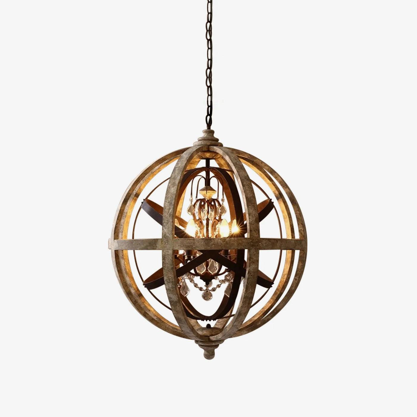Juno Chandelier Retro Globe with Weathered Wood-Neutral Decor