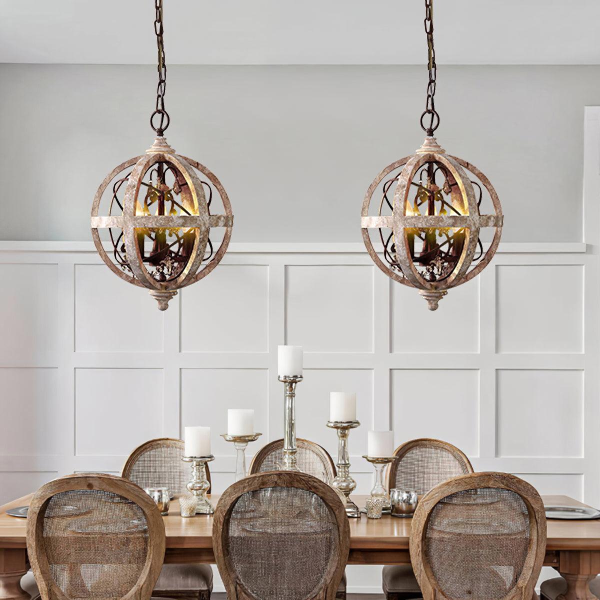 Juno Chandelier Retro Globe with Weathered Wood-Neutral Decor