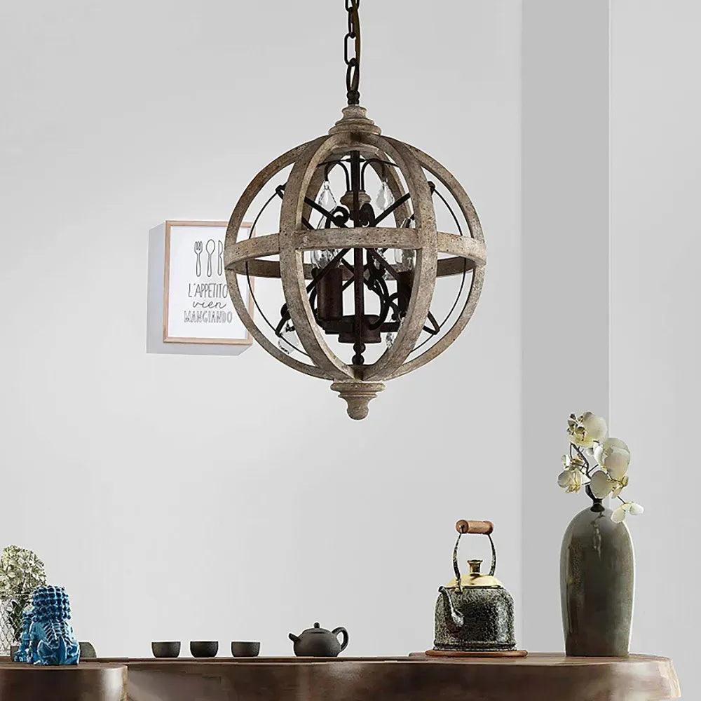 Juno Chandelier Retro Globe with Weathered Wood-Neutral Decor