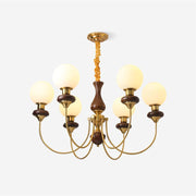 Chandelier Brass Curved Arms Walnut Vintage