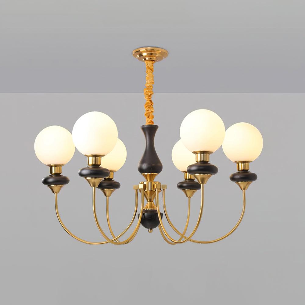 Chandelier Brass Curved Arms Walnut Vintage
