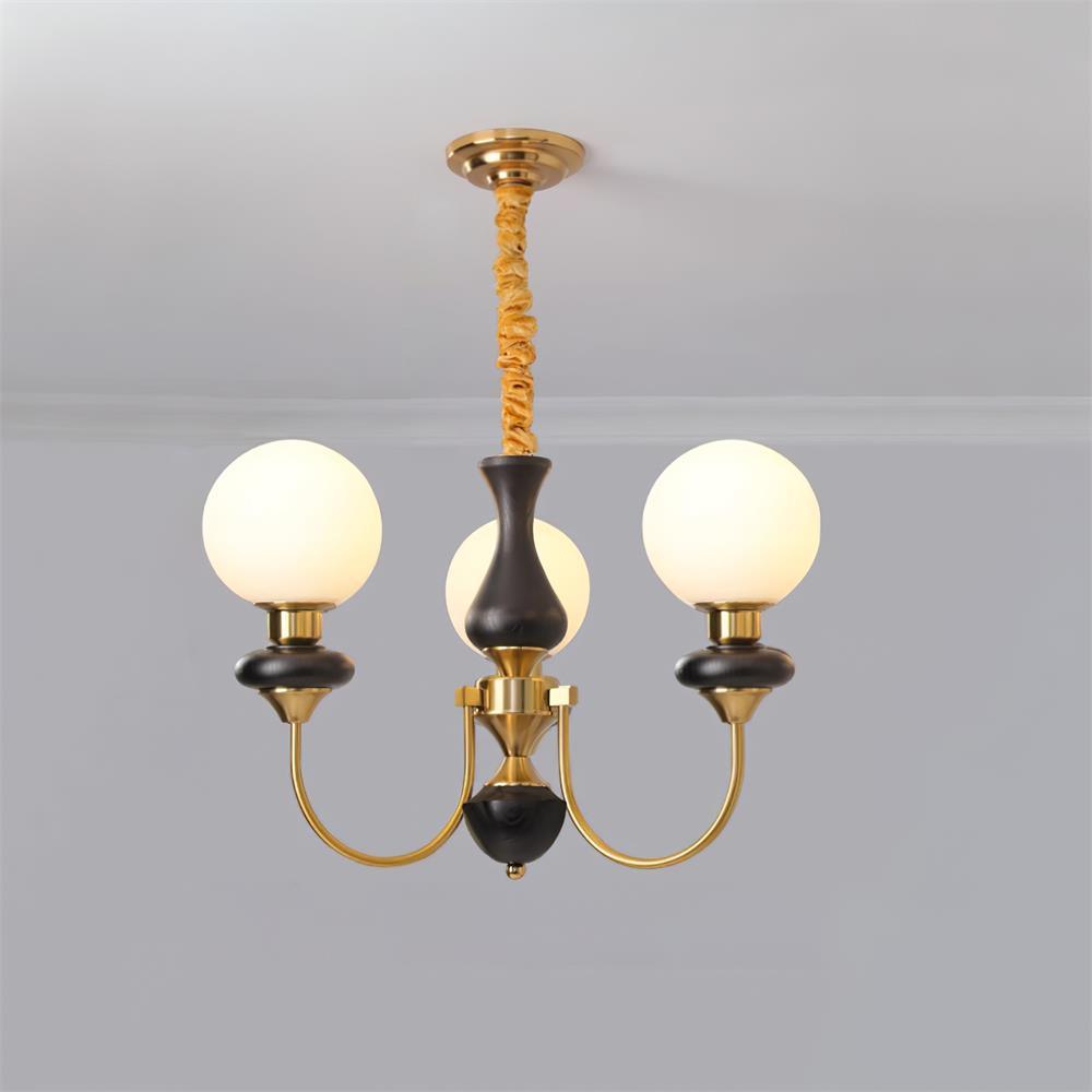 Chandelier Brass Curved Arms Walnut Vintage