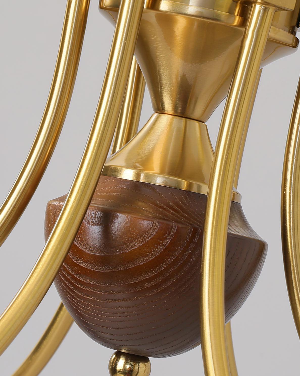 Chandelier Brass Curved Arms Walnut Vintage