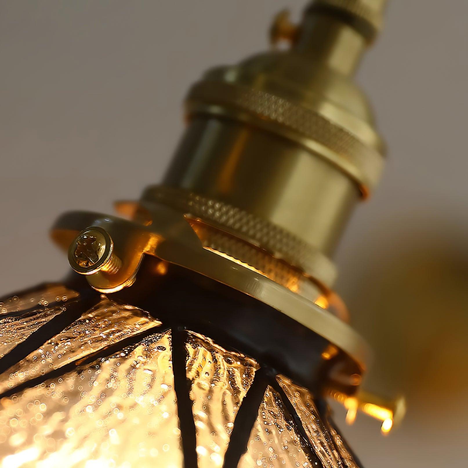 Wall Lamp Geometric Stained Glass Shade Vintage Brass Arm Pastoral