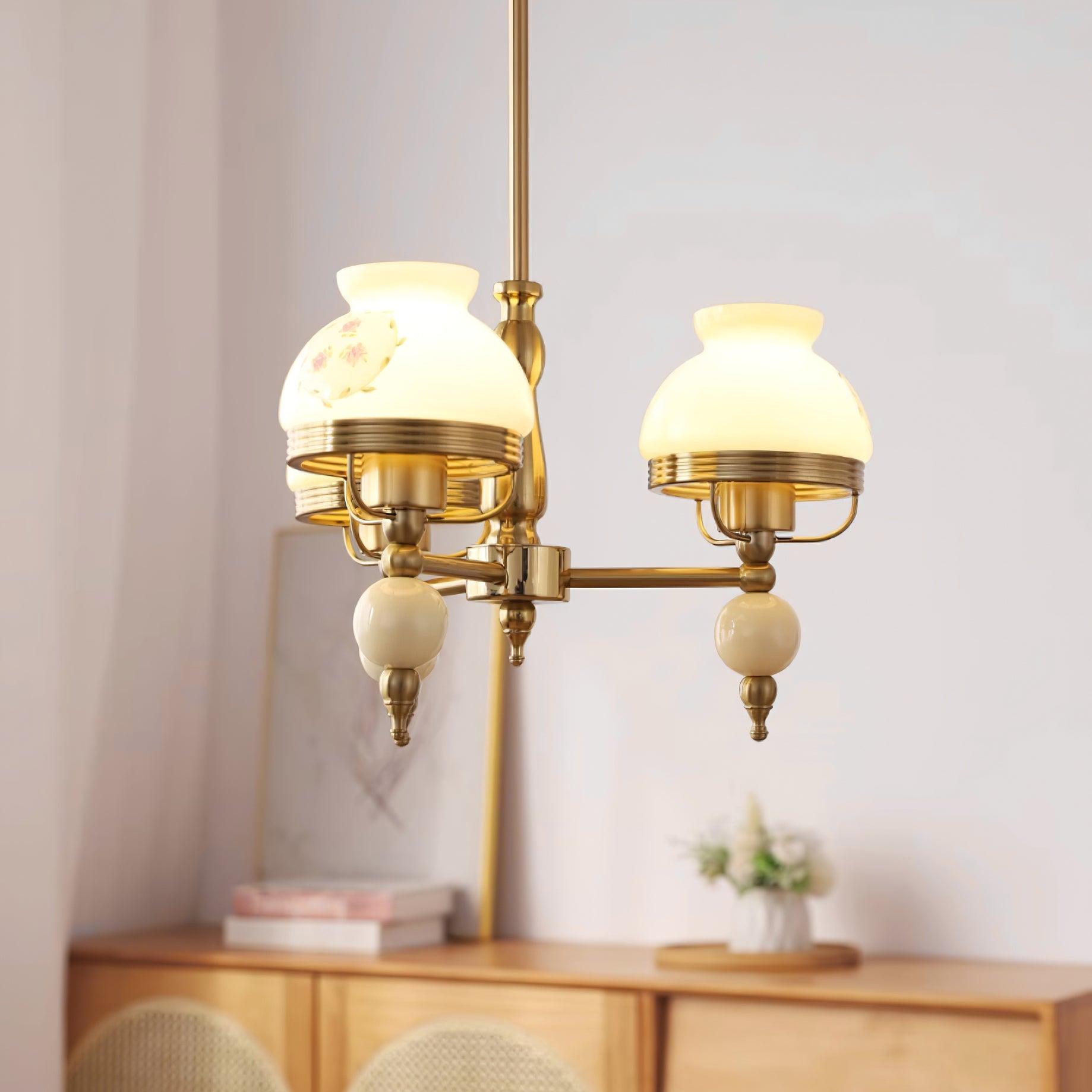 Chandelier Glass and Metal Fixture for Dining or Living Room Vintage