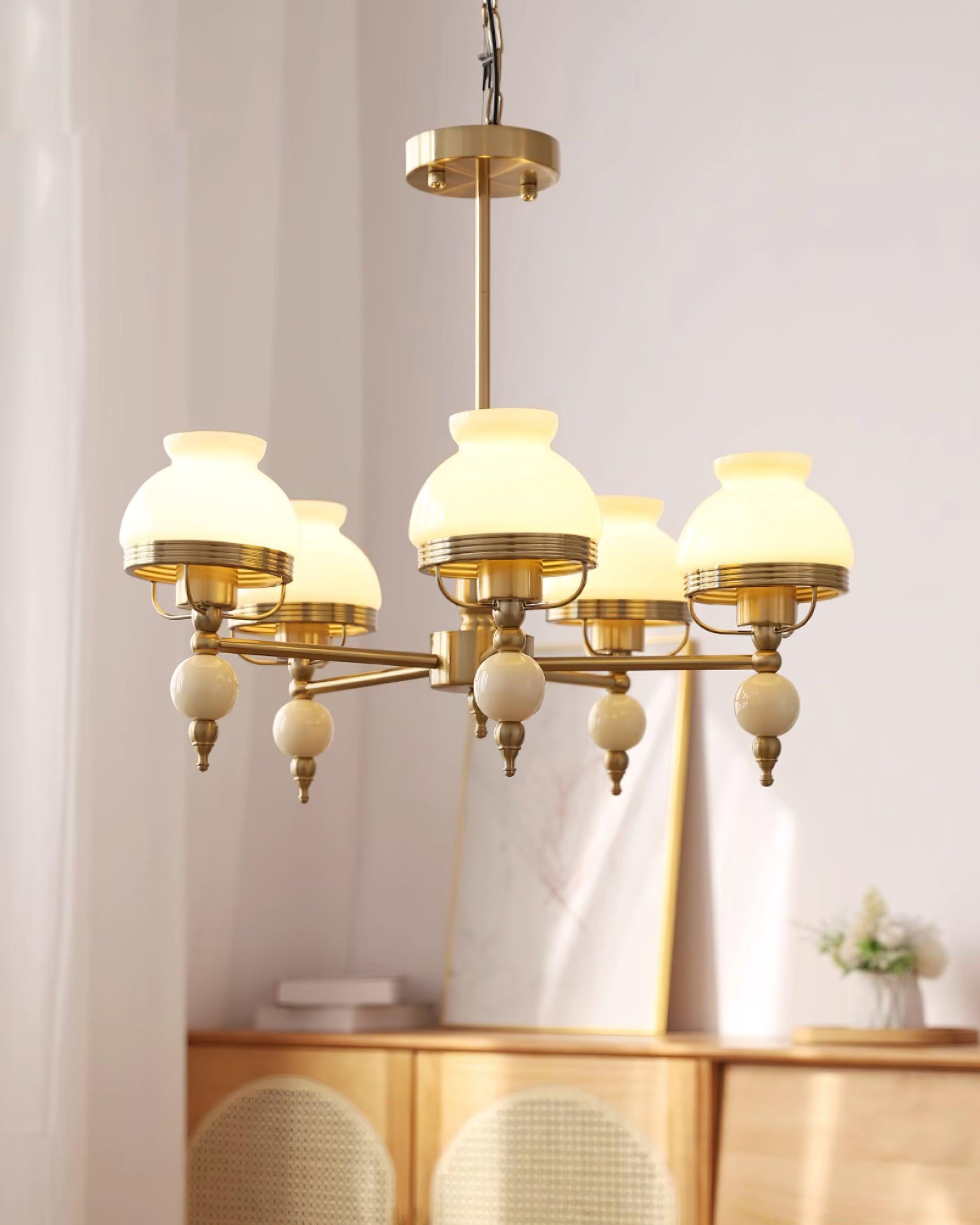 Chandelier Glass and Metal Fixture for Dining or Living Room Vintage