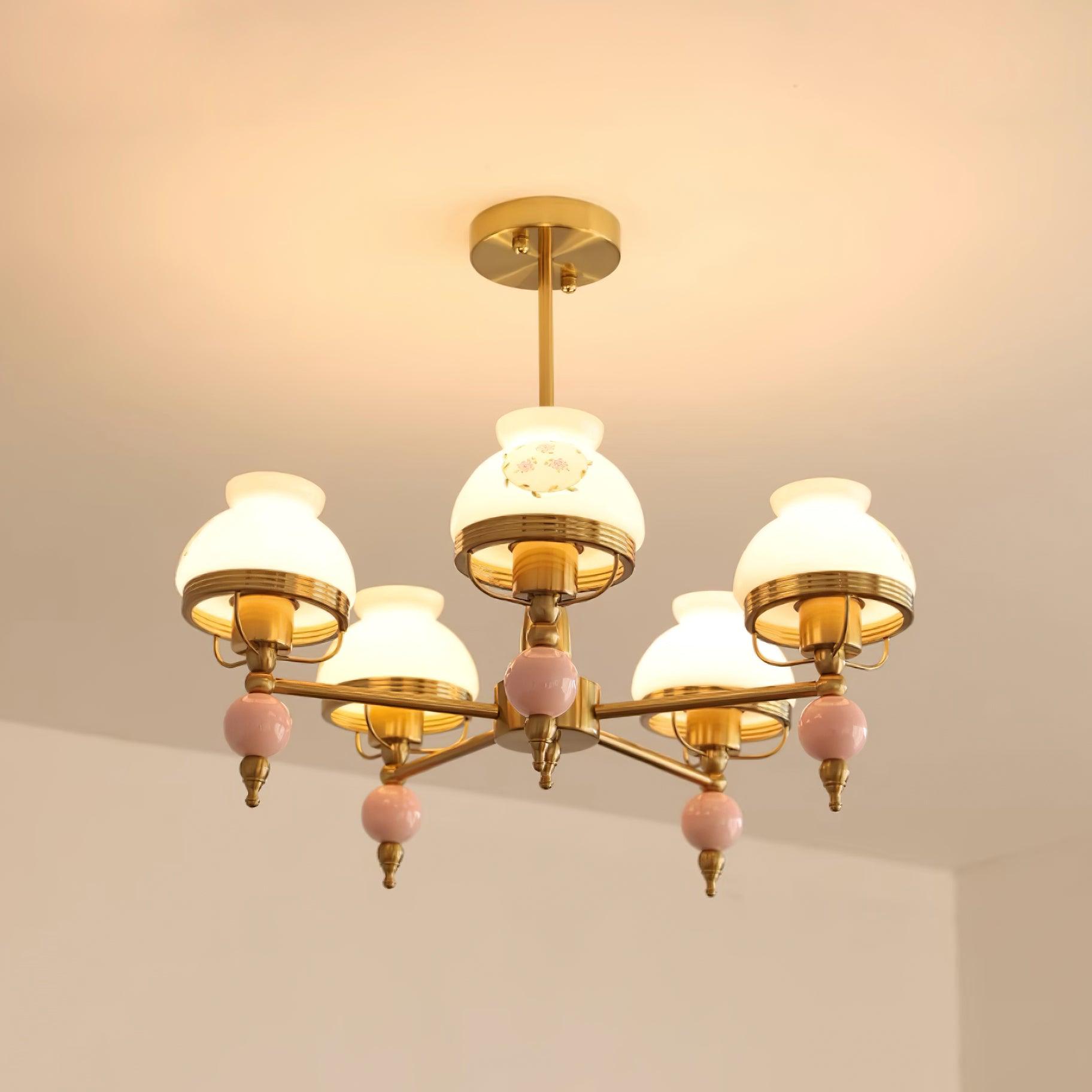 Chandelier Glass and Metal Fixture for Dining or Living Room Vintage