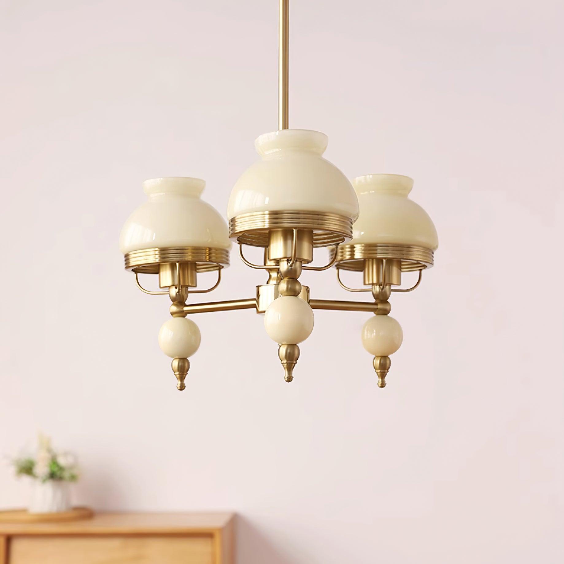 Chandelier Glass and Metal Fixture for Dining or Living Room Vintage