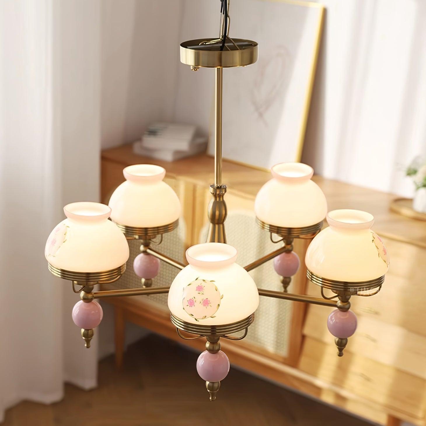 Chandelier Glass and Metal Fixture for Dining or Living Room Vintage
