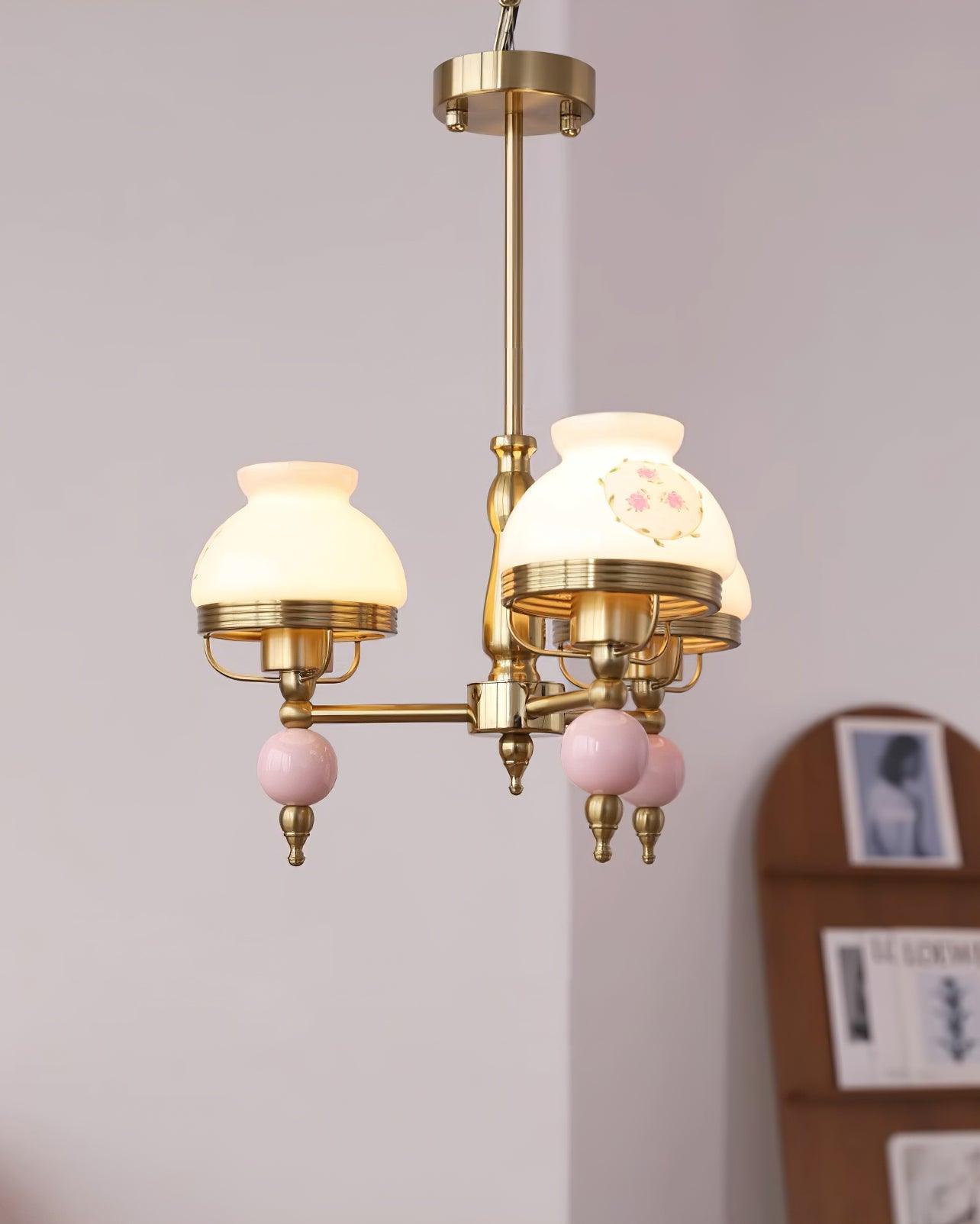 Chandelier Glass and Metal Fixture for Dining or Living Room Vintage