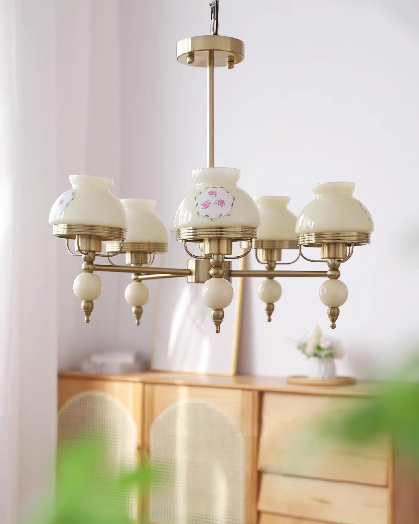 Chandelier Glass and Metal Fixture for Dining or Living Room Vintage