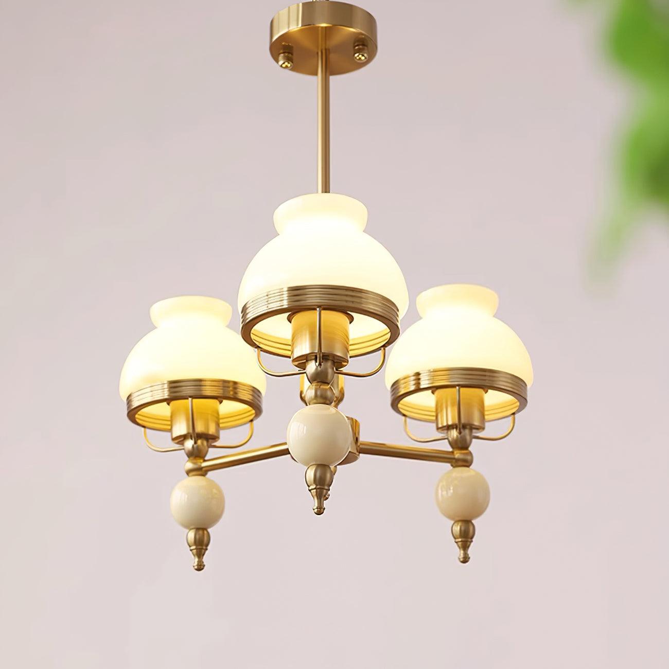 Chandelier Glass and Metal Fixture for Dining or Living Room Vintage