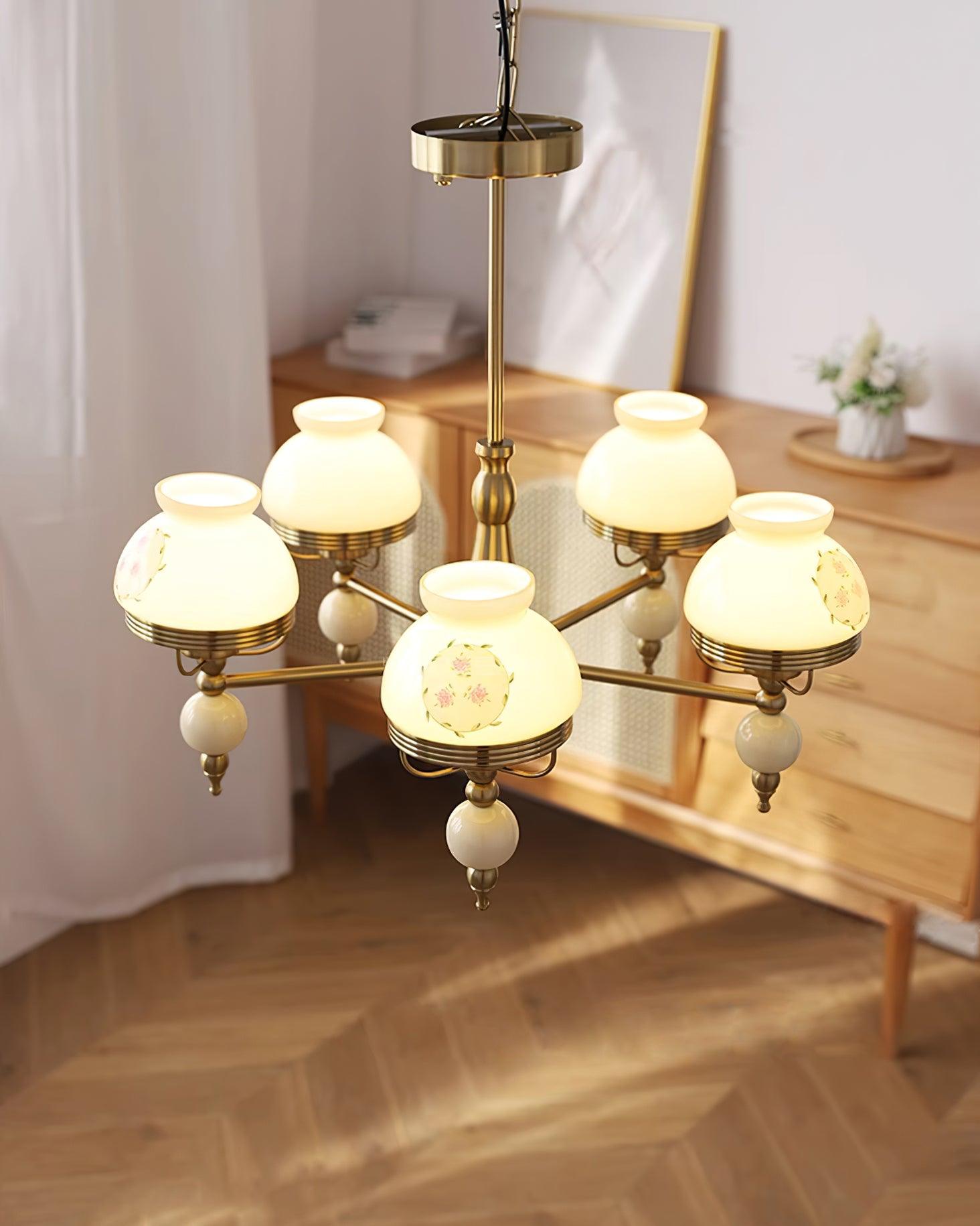 Chandelier Glass and Metal Fixture for Dining or Living Room Vintage