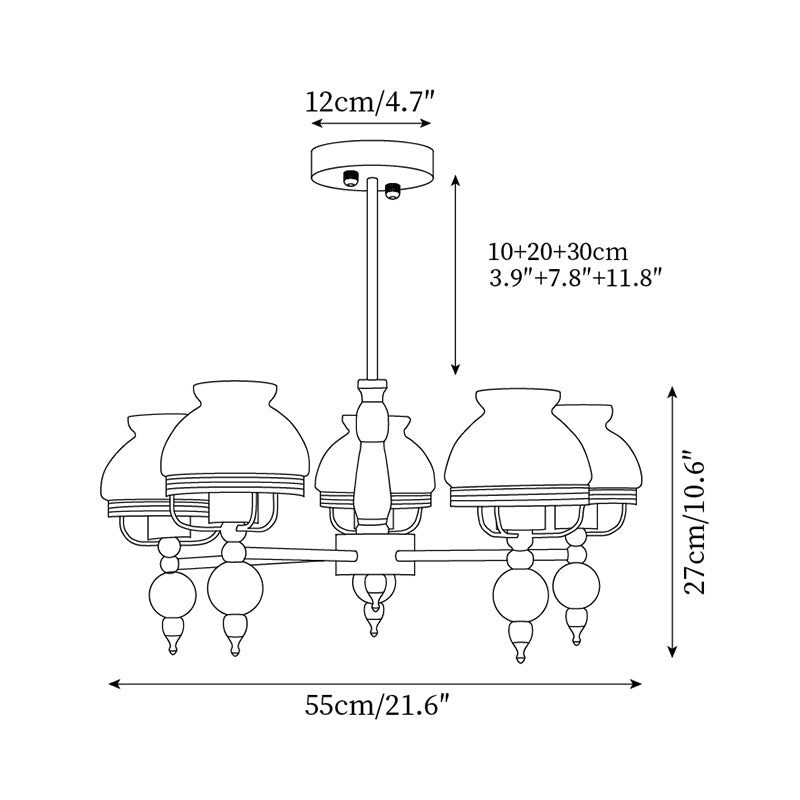Chandelier Glass and Metal Fixture for Dining or Living Room Vintage