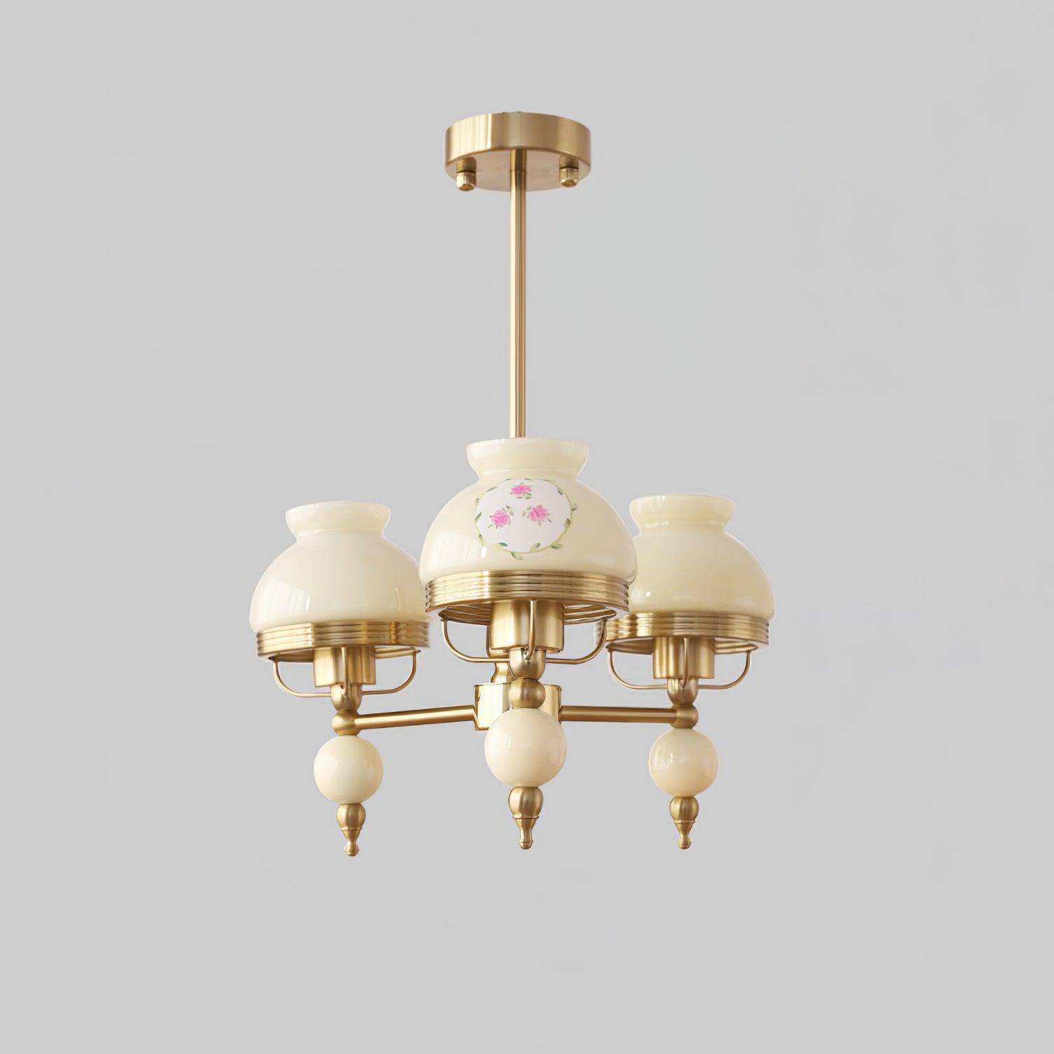 Chandelier Glass and Metal Fixture for Dining or Living Room Vintage