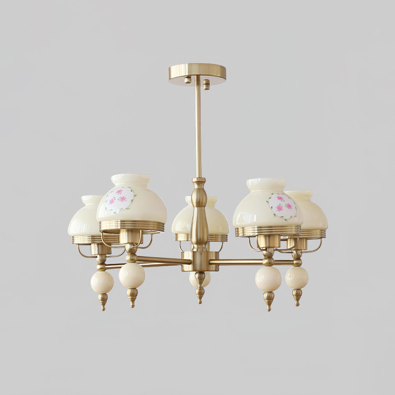 Chandelier Glass and Metal Fixture for Dining or Living Room Vintage