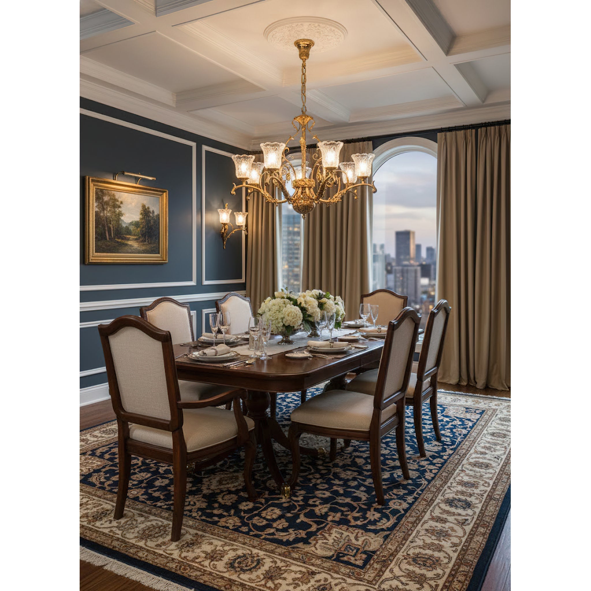 Lifestyle image featuring the chandelier in a grand entryway.