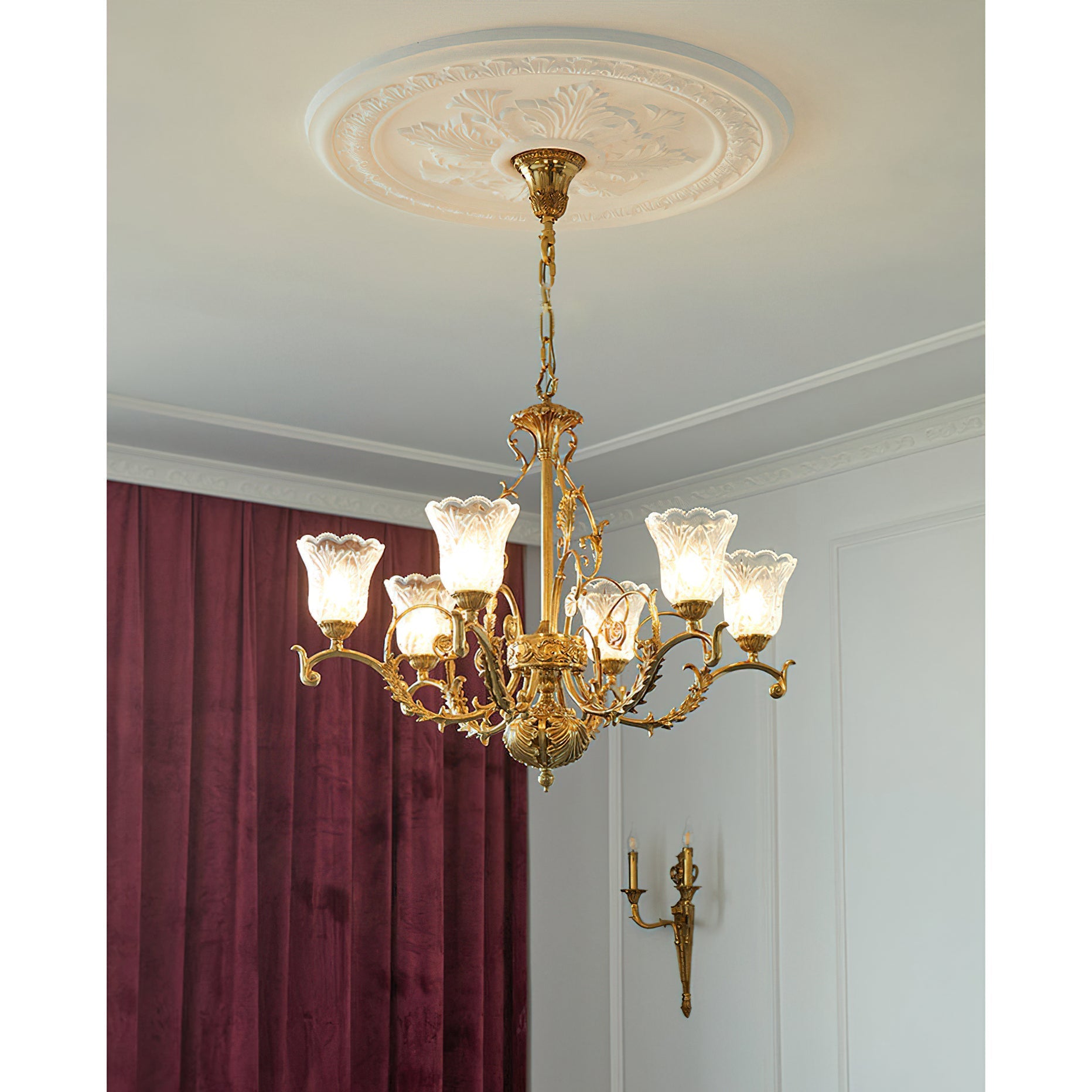 Dimensional graphic for the 6-head chandelier.