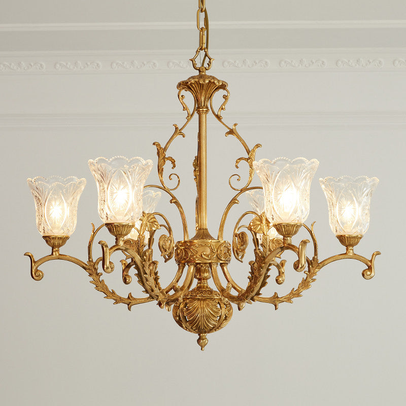 Detail of the brass hanging chain and ceiling canopy.