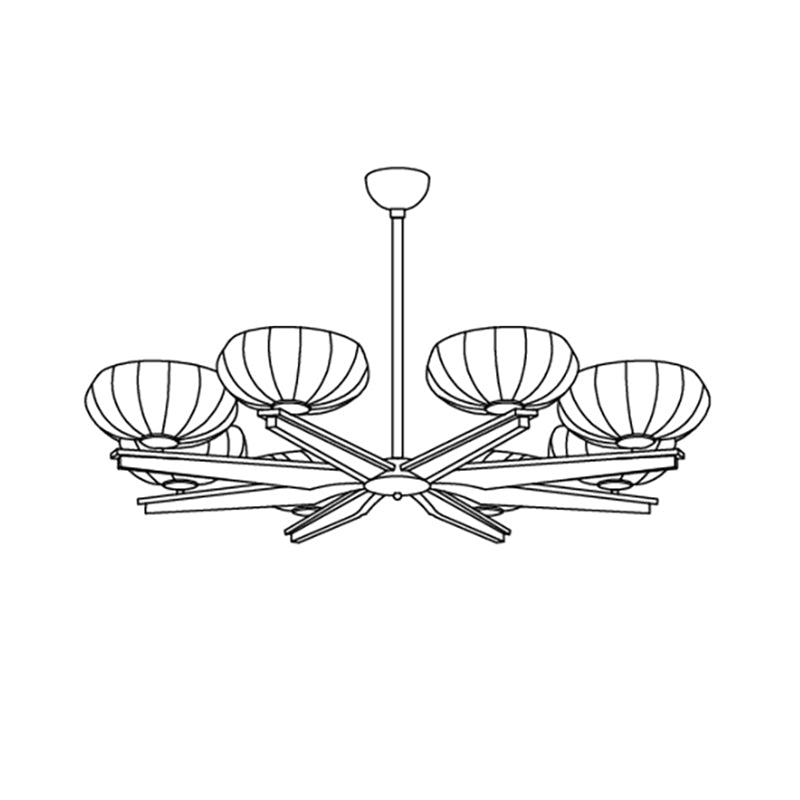 Chandelier Walnut Wood Arms and Opal Glass Shades Midcentury