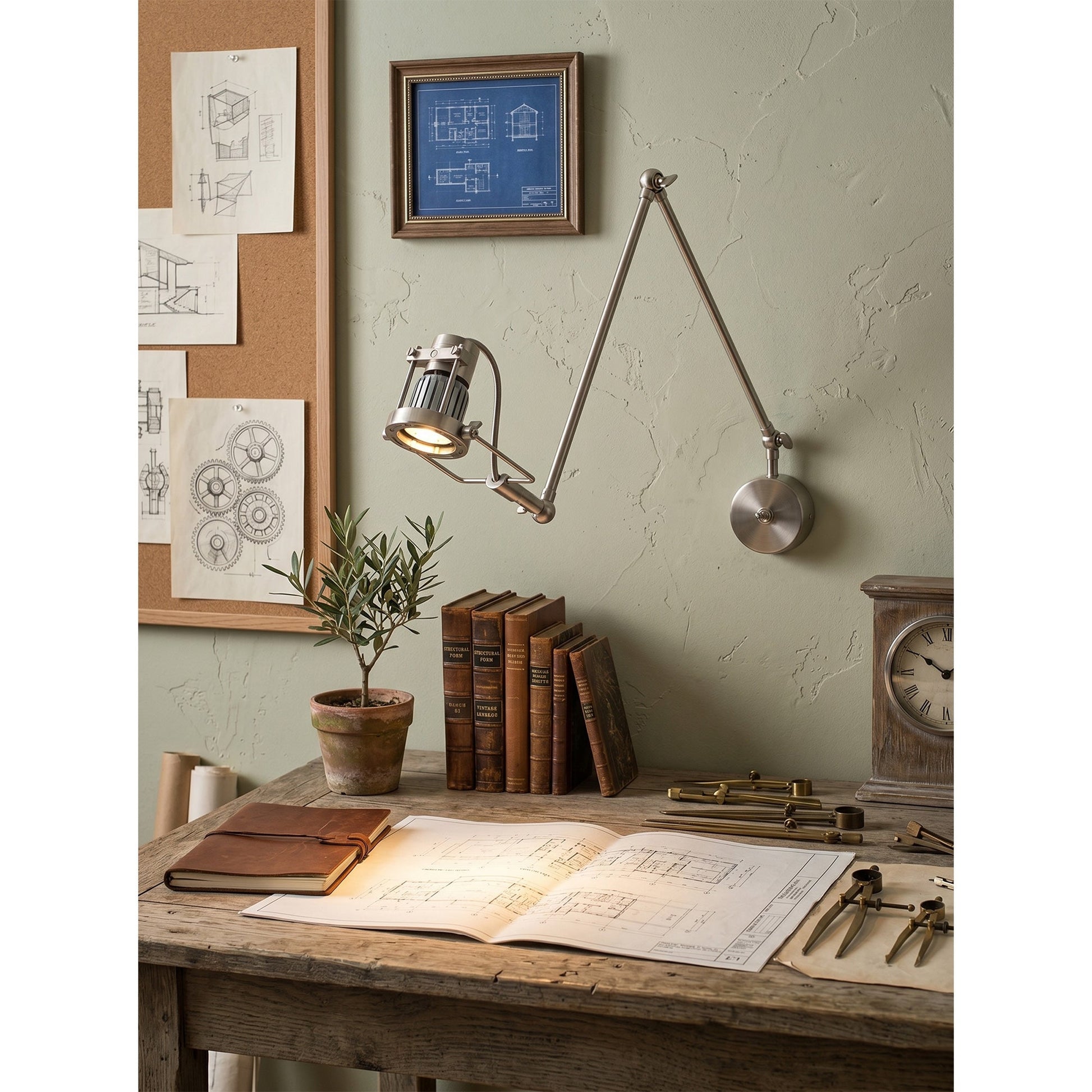 Reznor wall sconce installed above a bedside table in a modern bedroom.