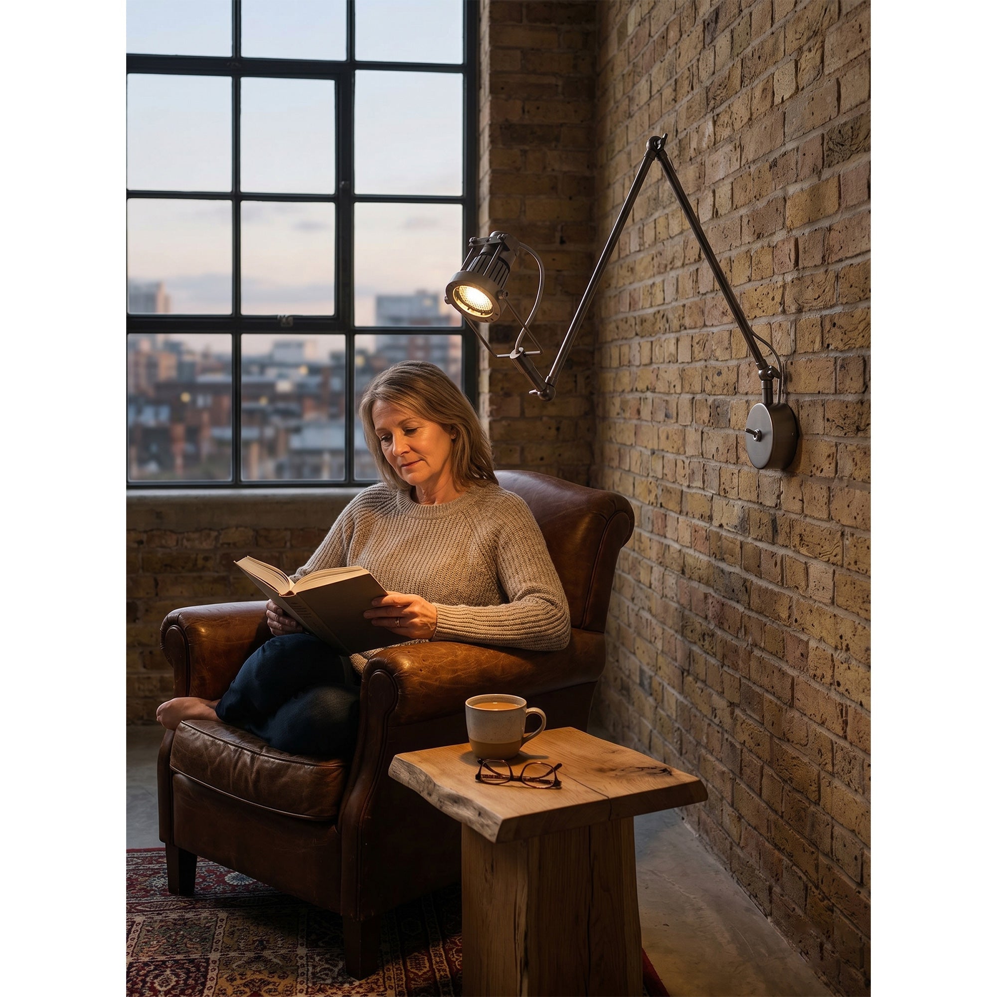 The Reznor wall sconce shown in a minimalist home office setting.