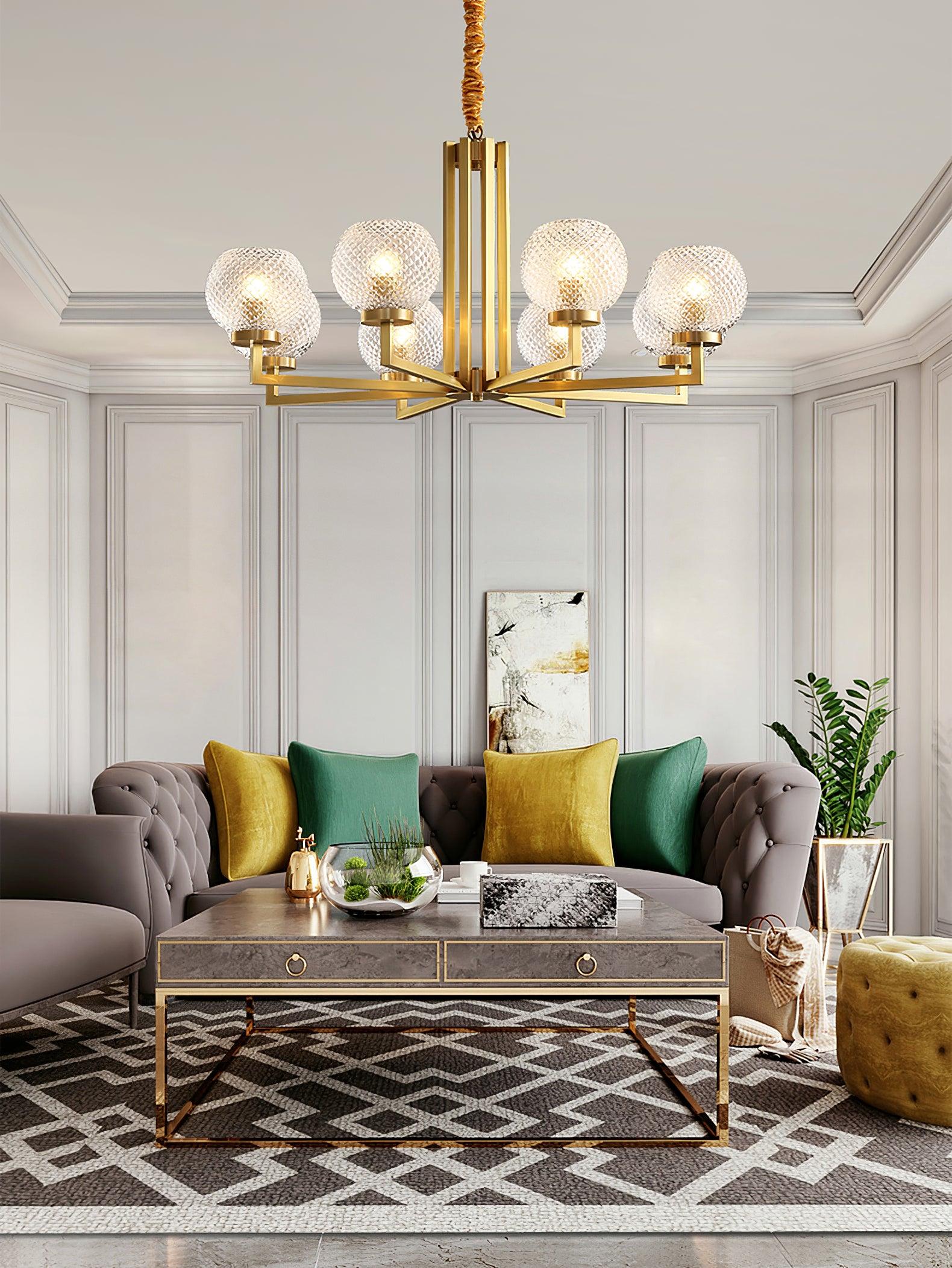 Vera Ribbed Glass Brass Chandelier-Neutral Decor