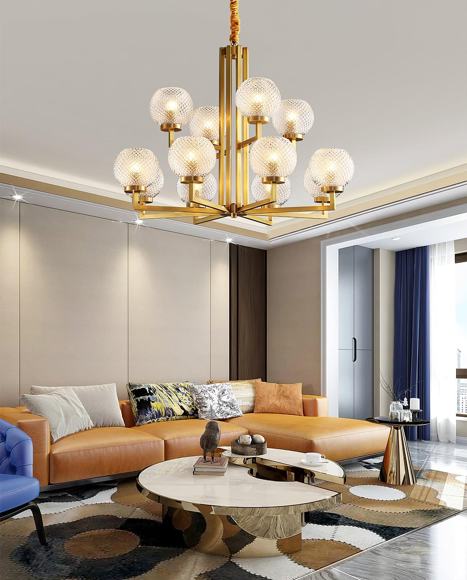 Vera Ribbed Glass Brass Chandelier-Neutral Decor