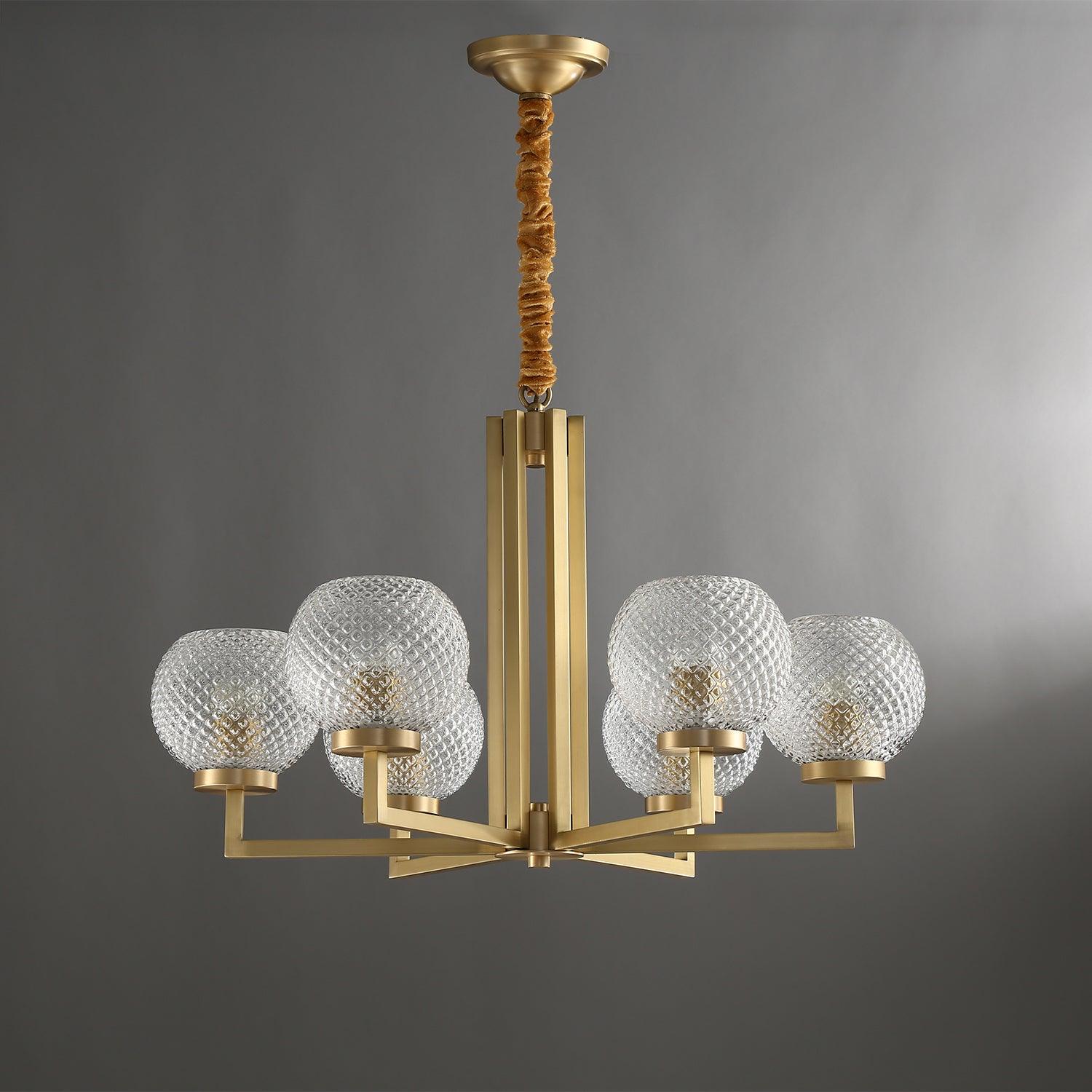 Vera Ribbed Glass Brass Chandelier-Neutral Decor