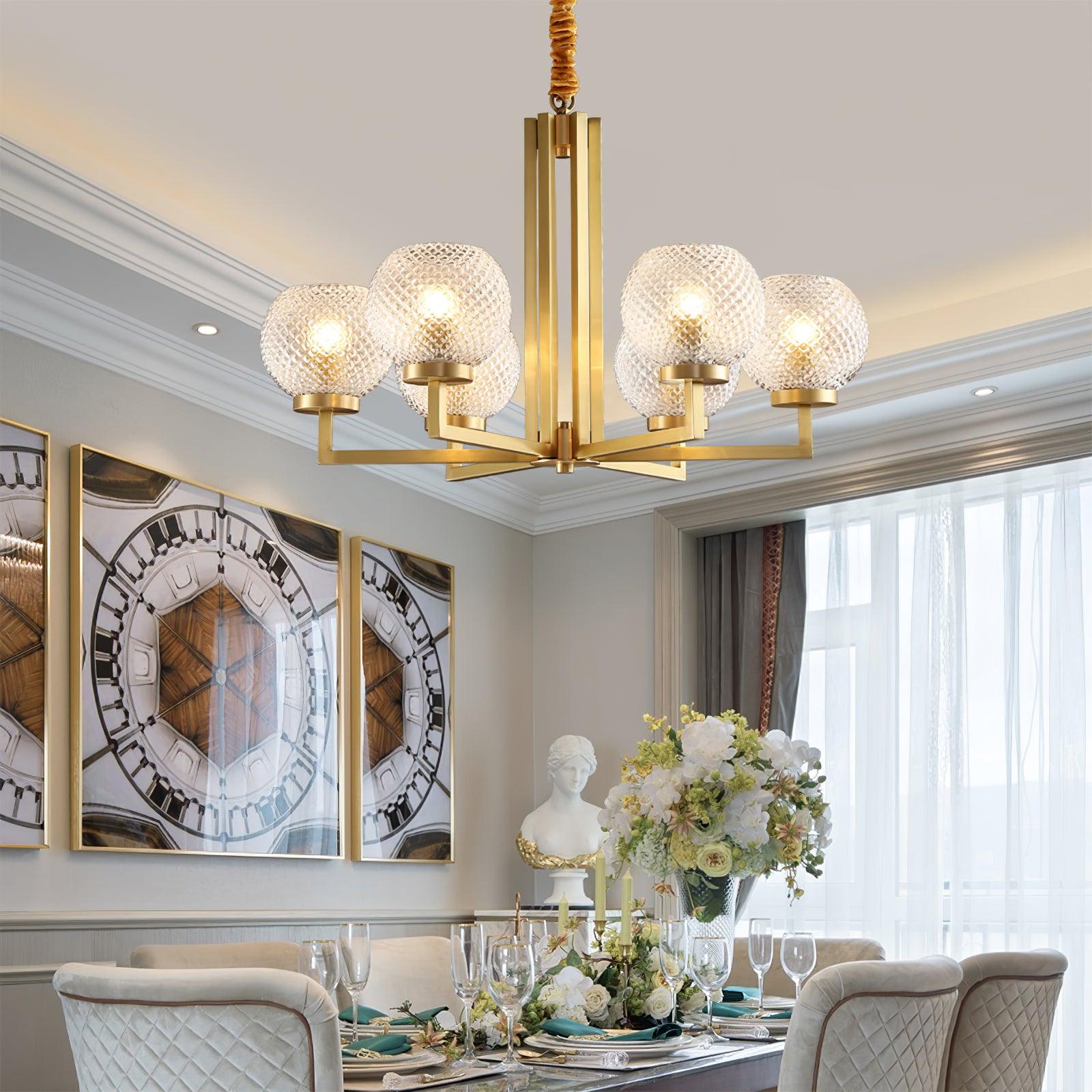 Vera Ribbed Glass Brass Chandelier-Neutral Decor