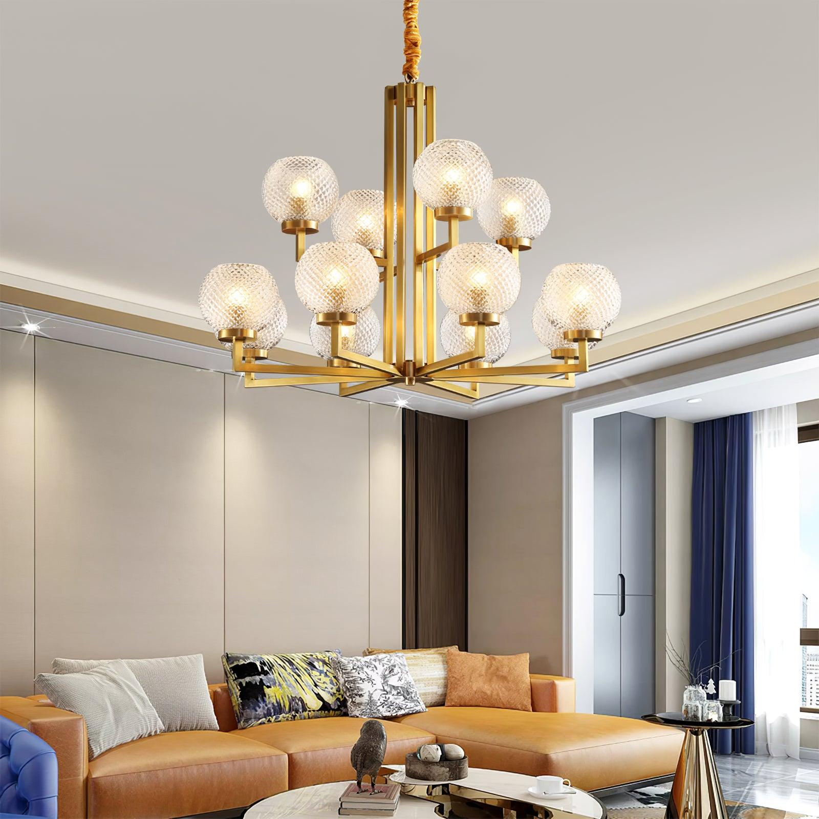 Vera Ribbed Glass Brass Chandelier-Neutral Decor