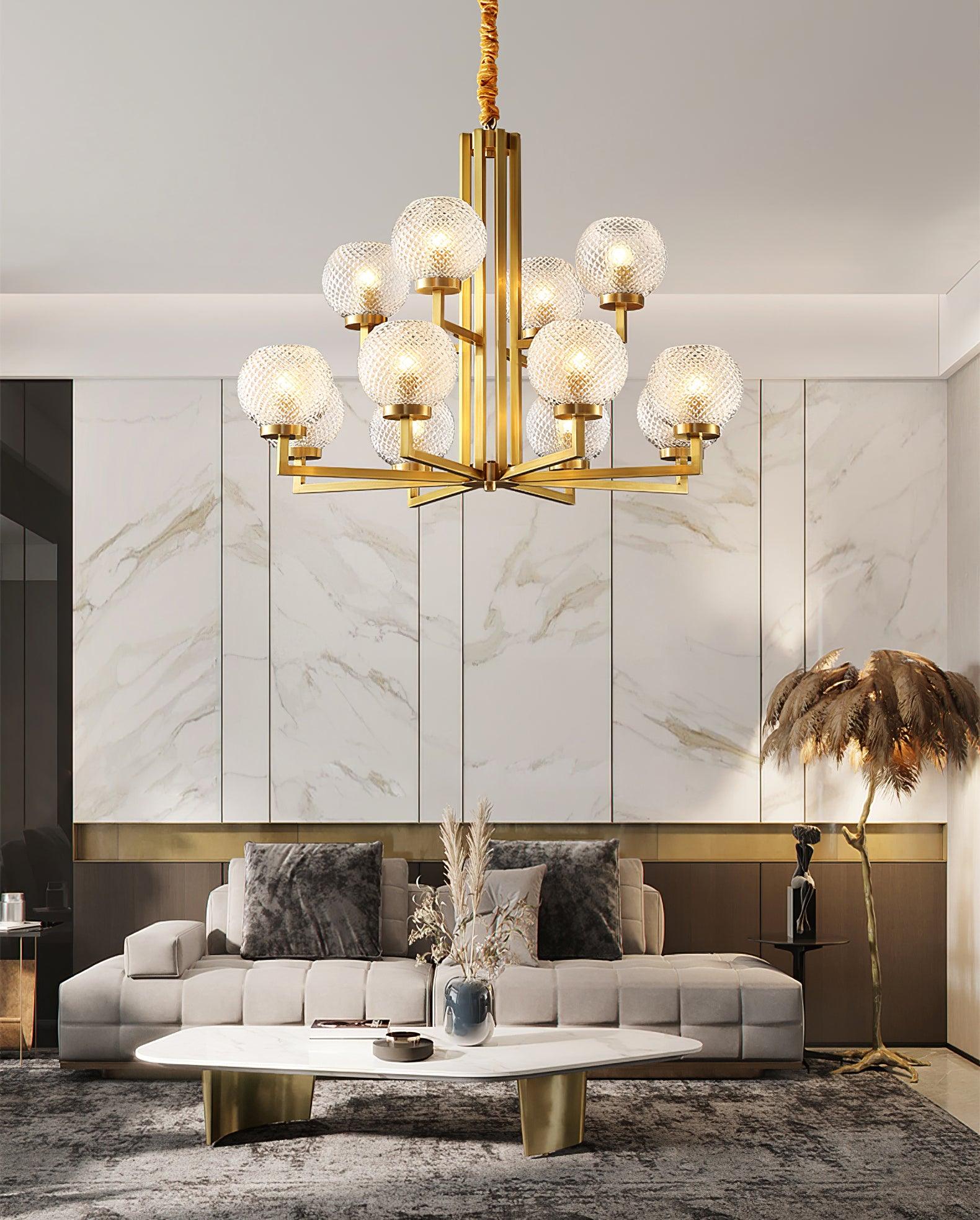 Vera Ribbed Glass Brass Chandelier-Neutral Decor