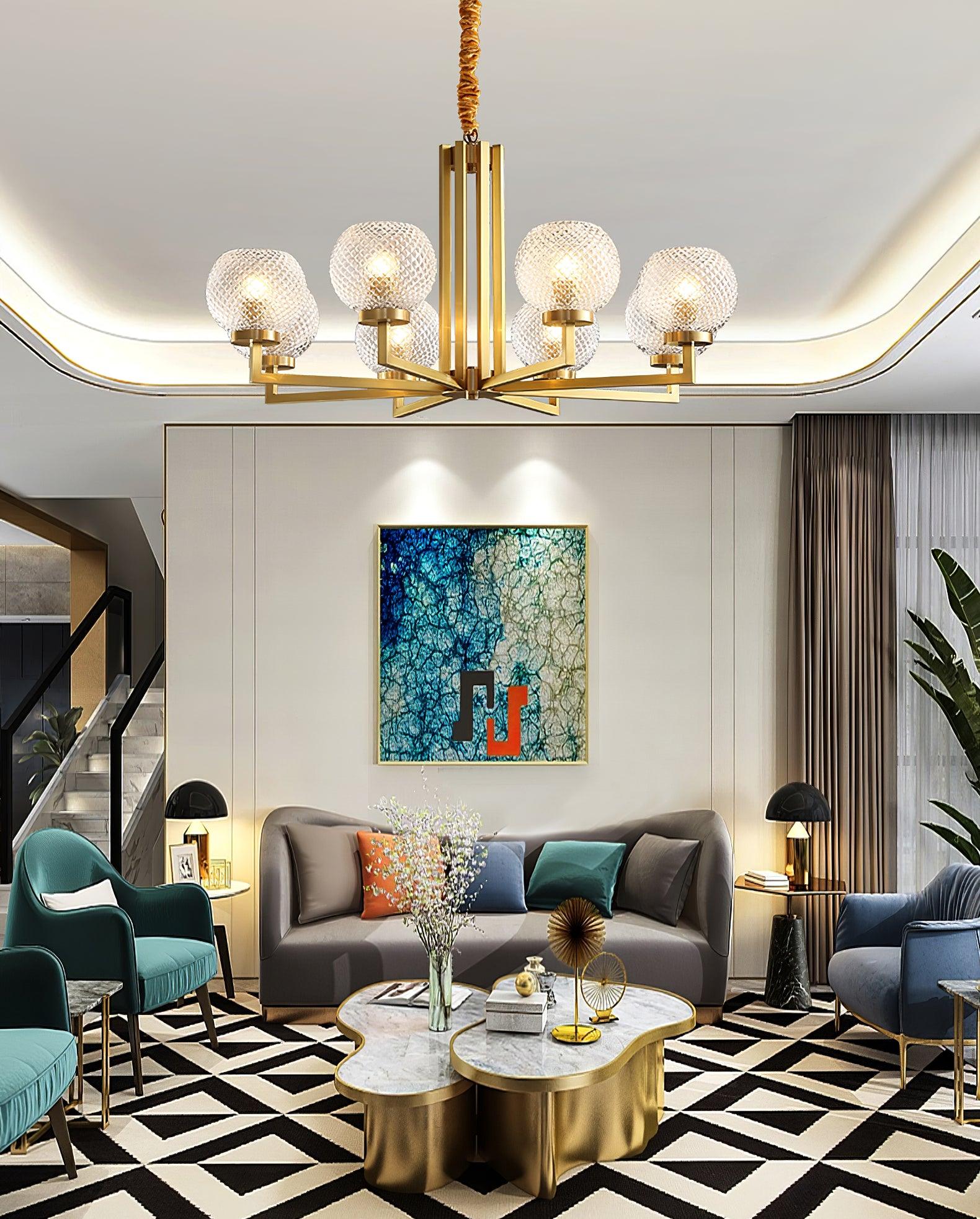 Vera Ribbed Glass Brass Chandelier-Neutral Decor