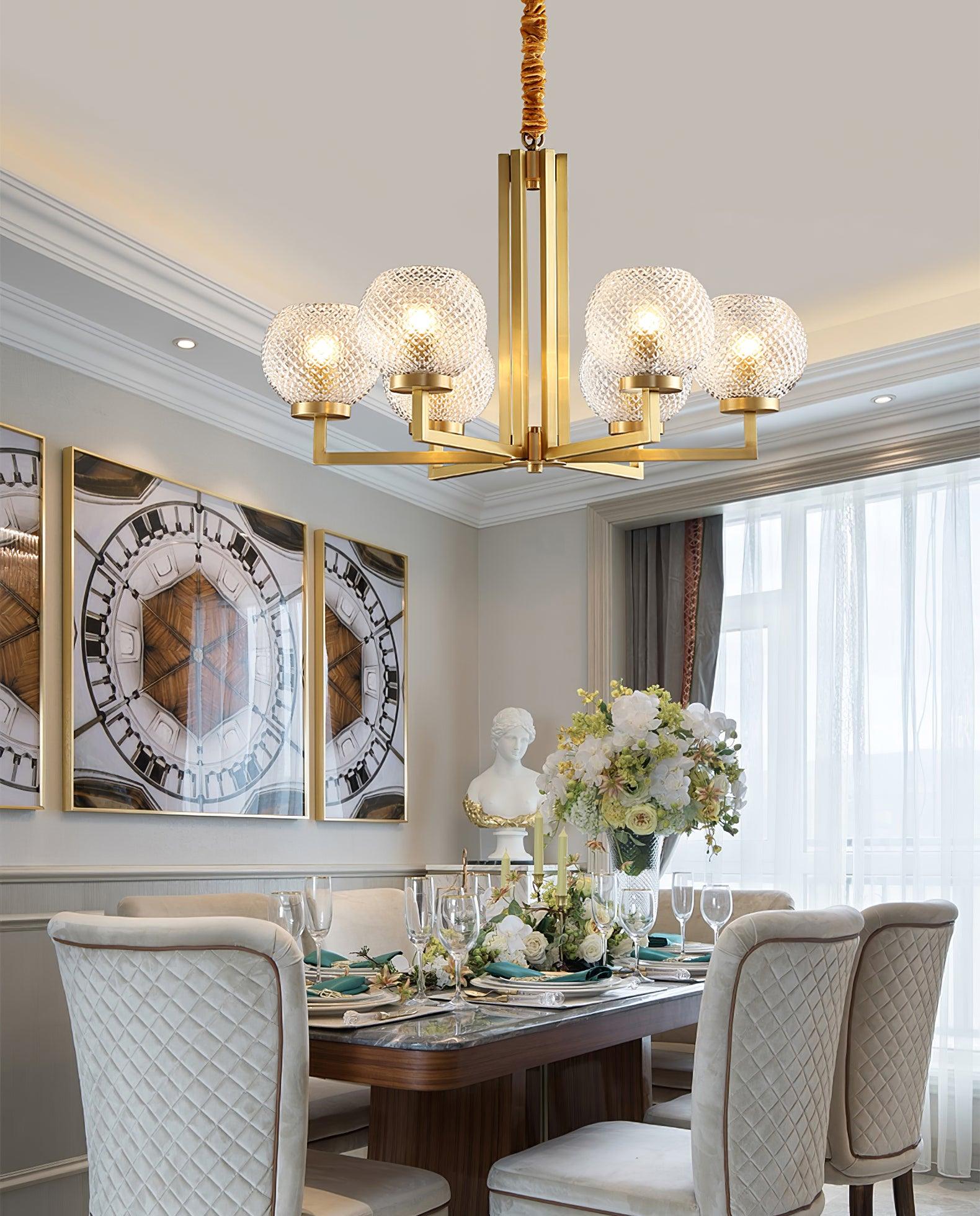 Vera Ribbed Glass Brass Chandelier-Neutral Decor