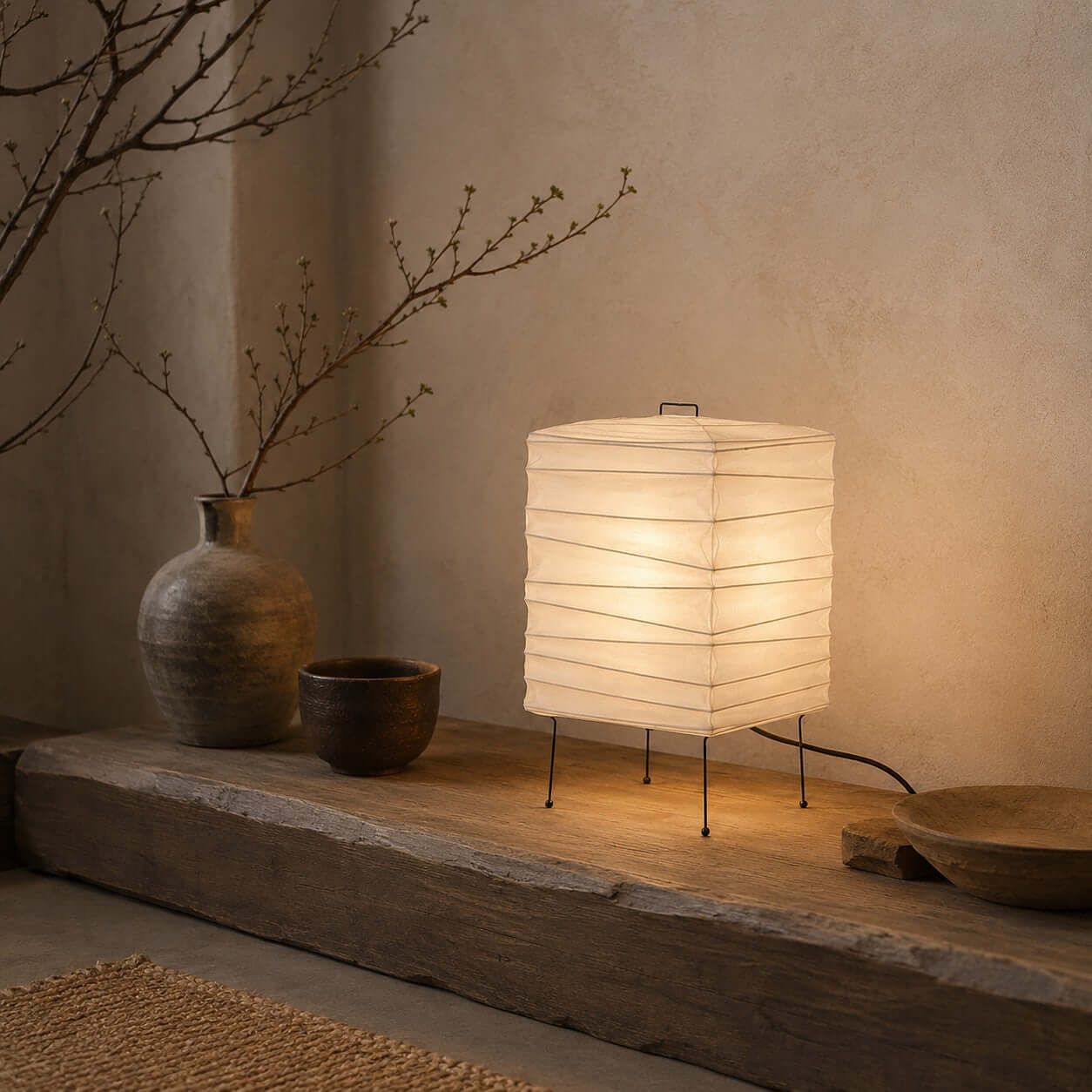 Ribbed Paper Lantern Table Lamp-Neutral Decor