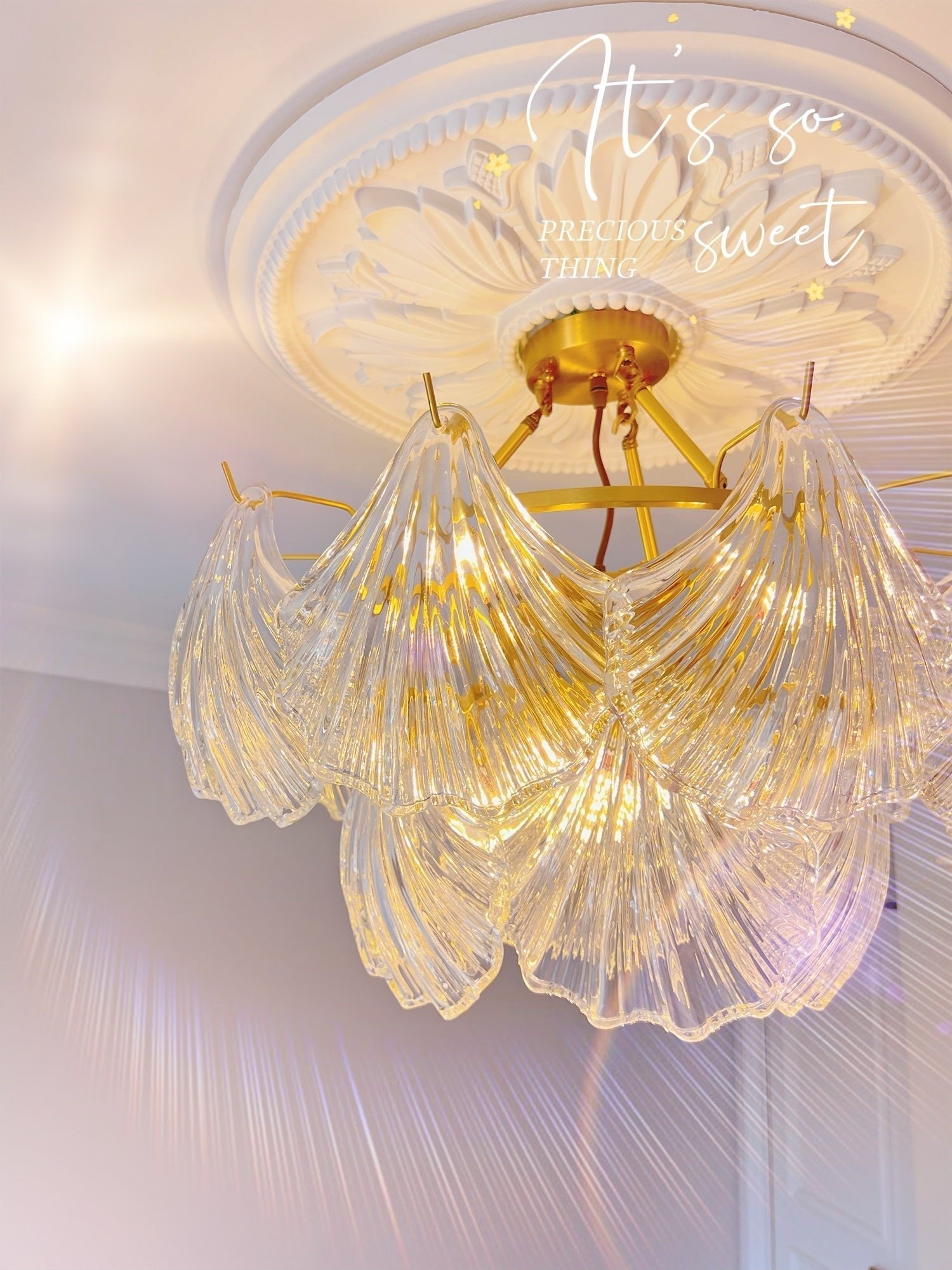 Lustra Ceiling Light Ribbed Shell Glass Gold-Neutral Decor